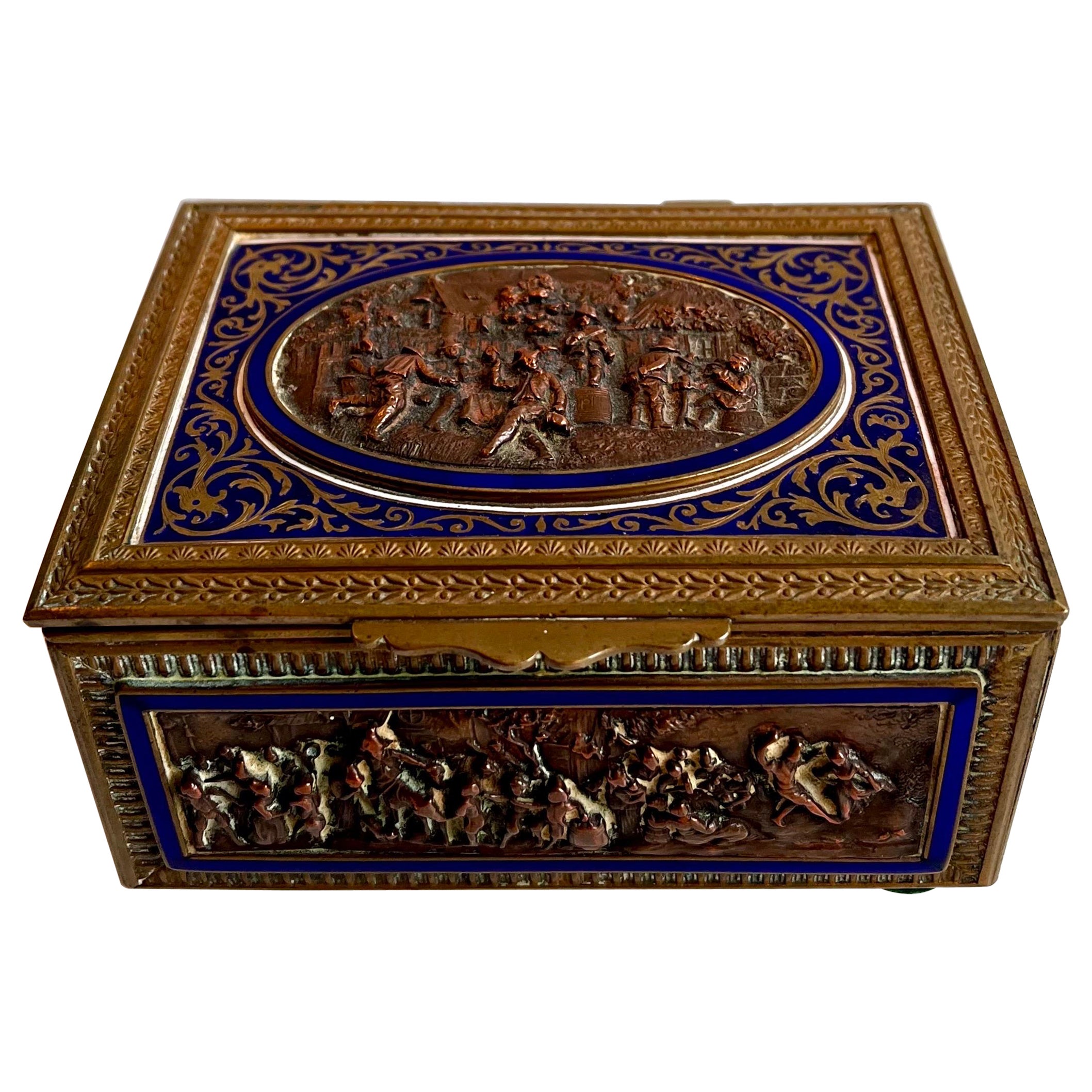 Decorative Gilt Bronze and Enamel Box for Ovington Brothers New York / France For Sale
