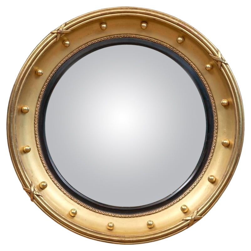 Decorative Gilt Bull’s-eye Mirror With  Convex Mirror Glass