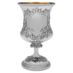 Decorative Gilt Interior Victorian Antique Sterling Silver Goblet, London 1861