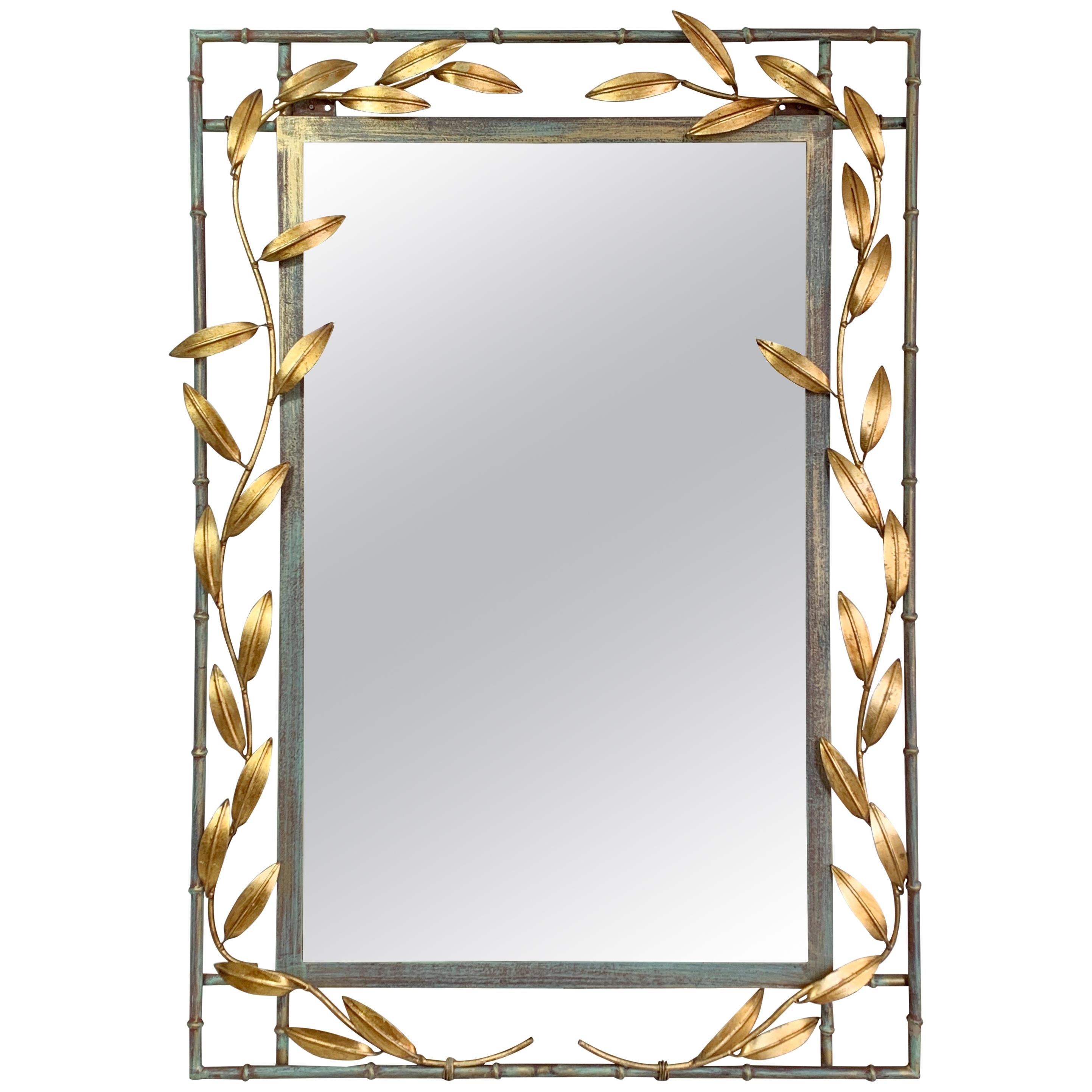 Decorative Gilt Leaf and Faux Bamboo Mirror