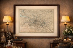 Decorative Glasgow Map, Victorian City and Surroundings Plan, 1885