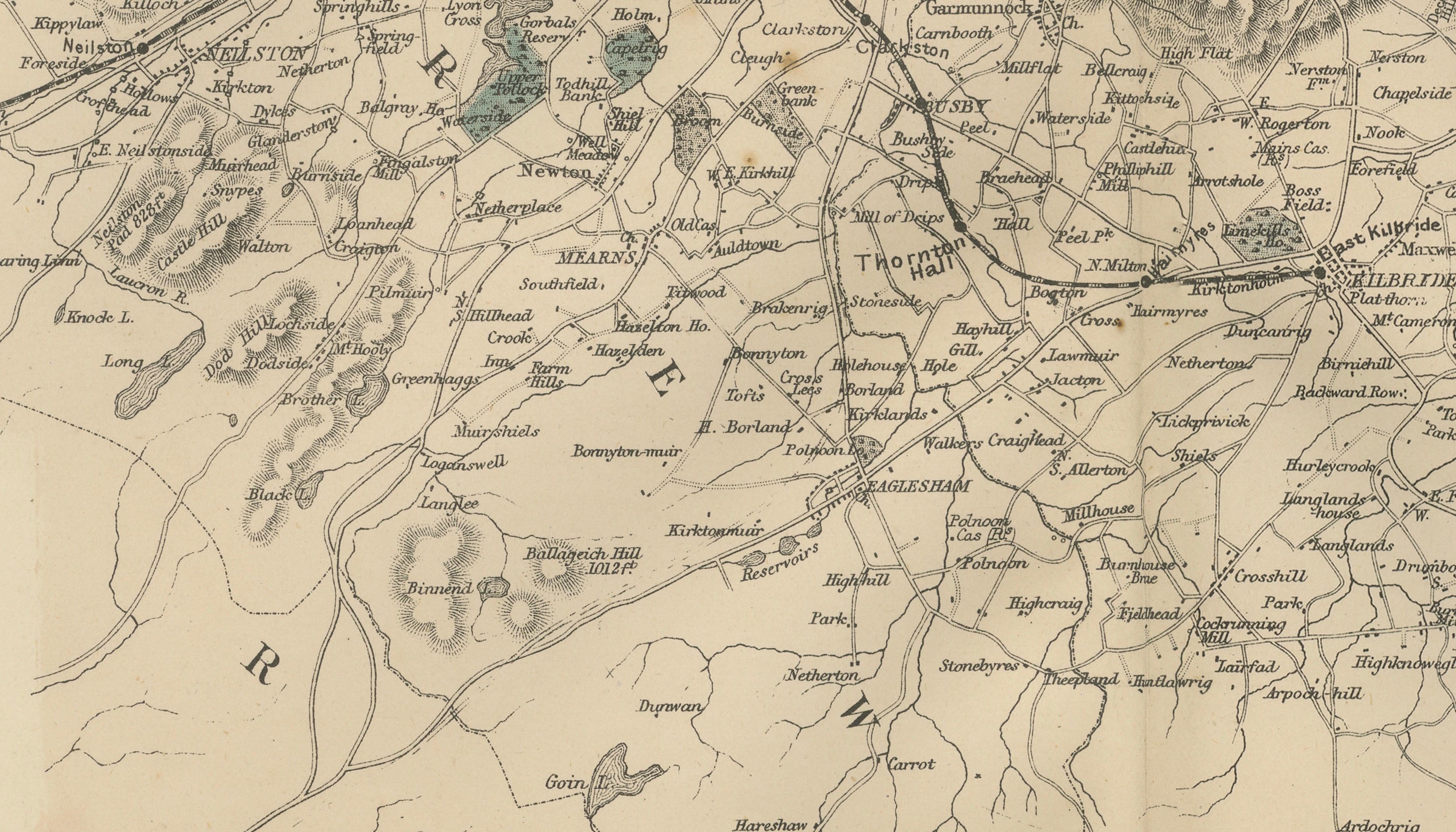 Decorative Glasgow Map, Victorian City and Surroundings Plan, 1885