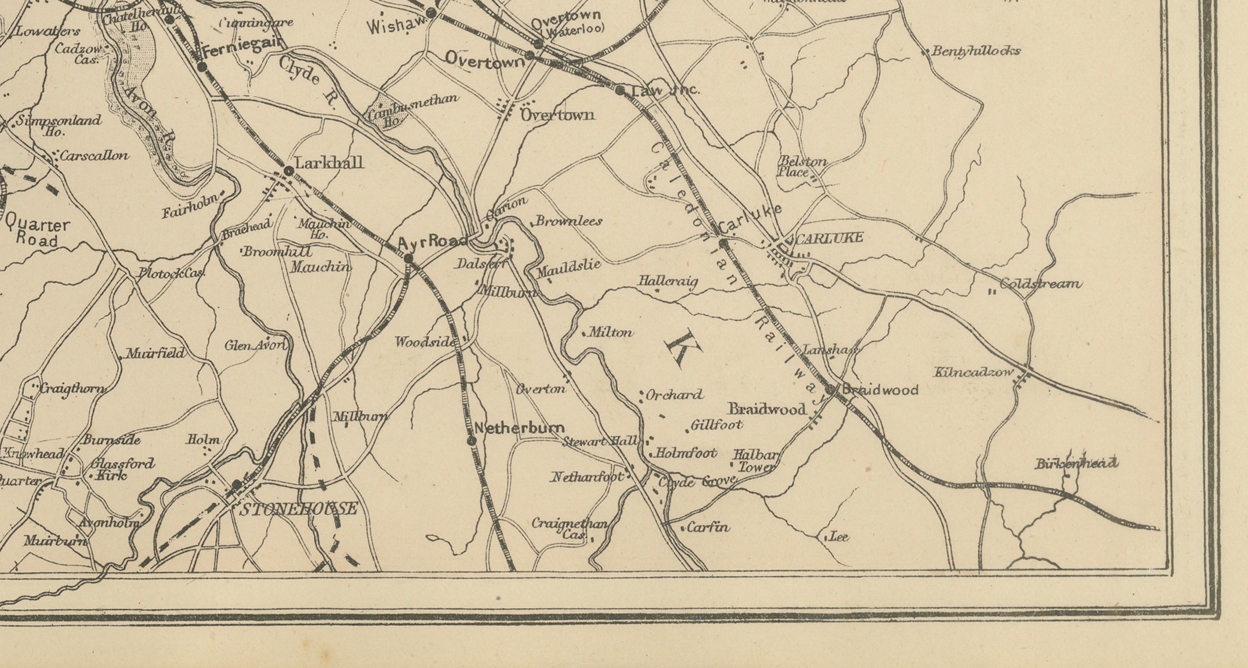 Decorative Glasgow Map, Victorian City and Surroundings Plan, 1885