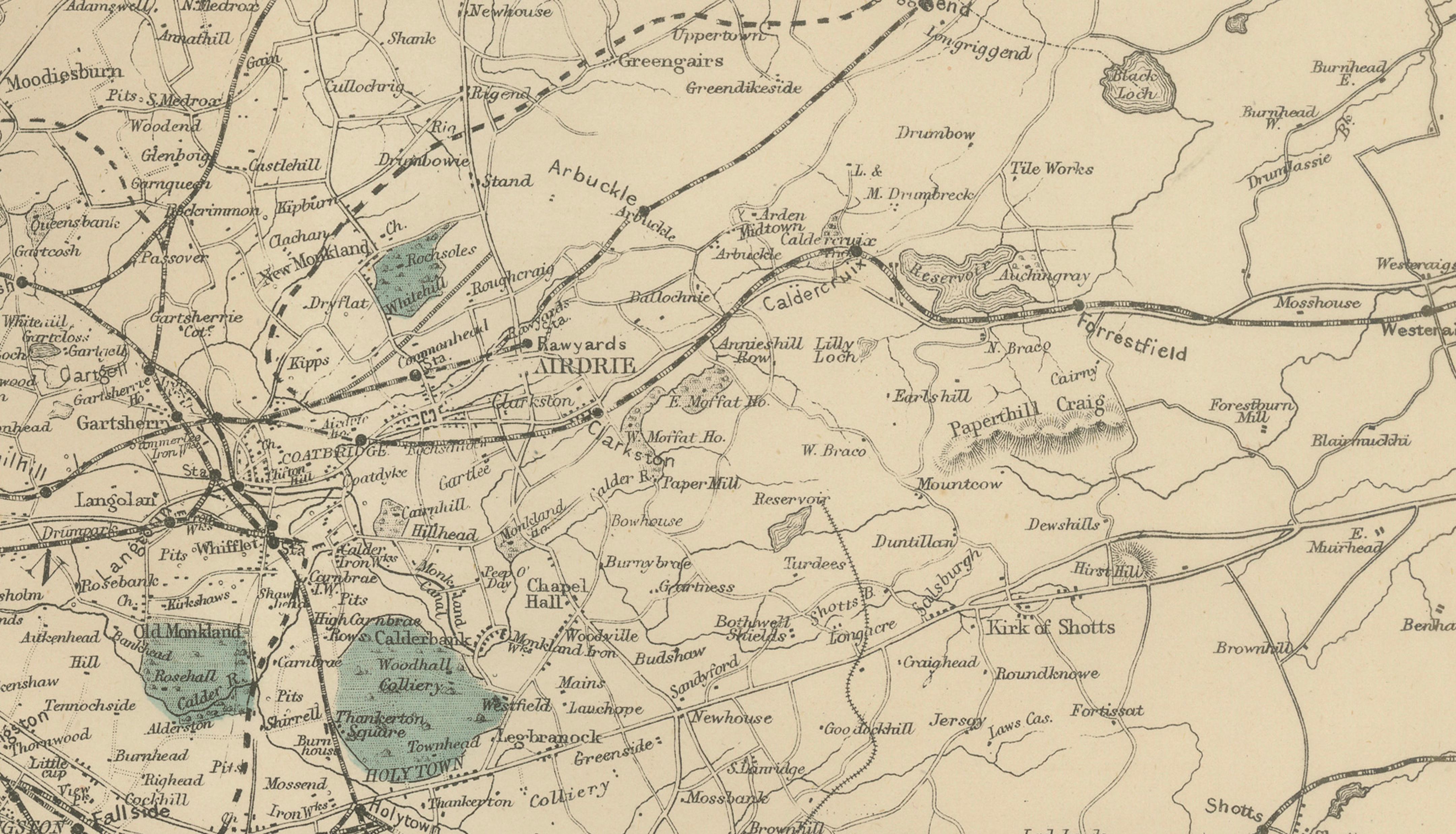 Decorative Glasgow Map, Victorian City and Surroundings Plan, 1885