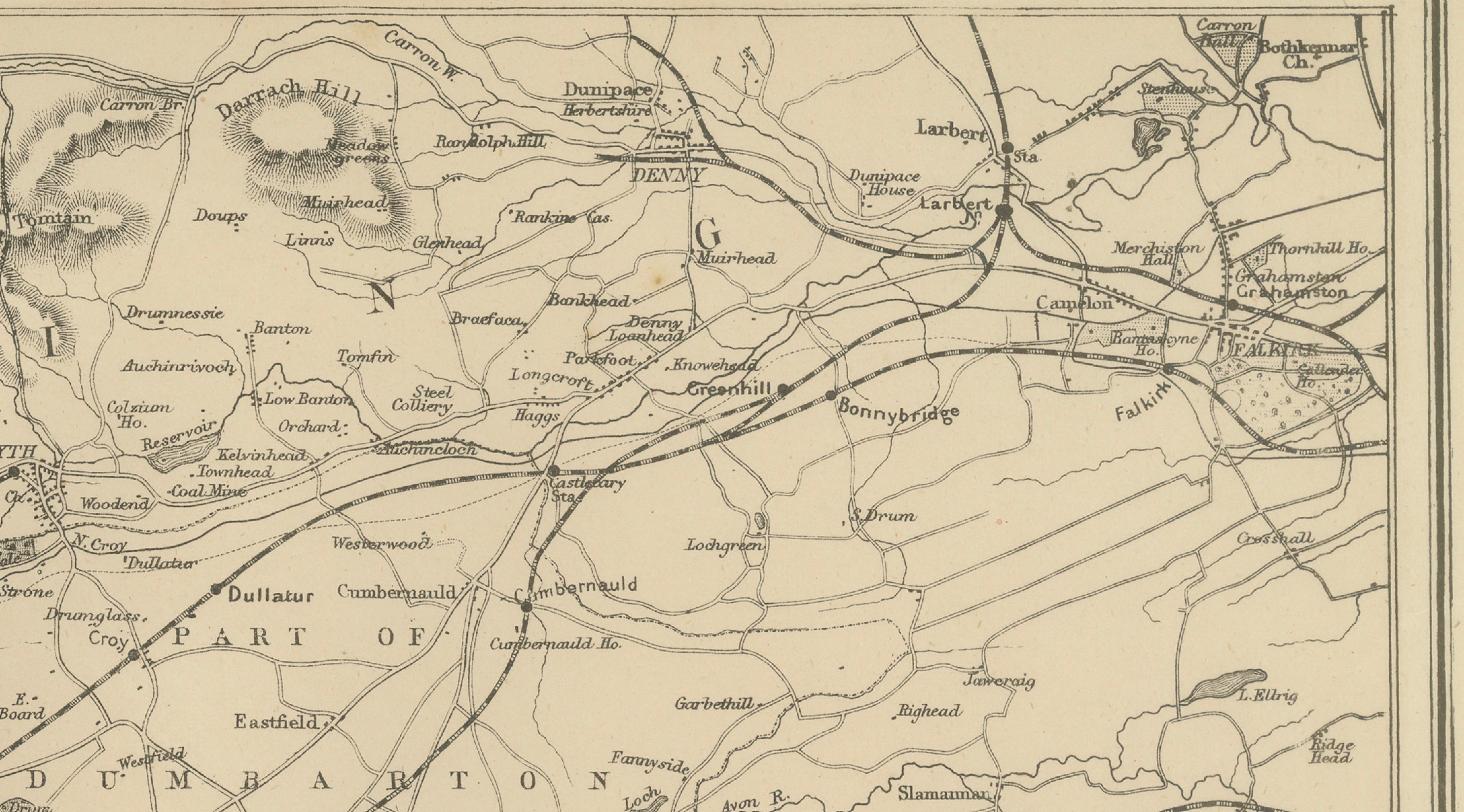 Decorative Glasgow Map, Victorian City and Surroundings Plan, 1885