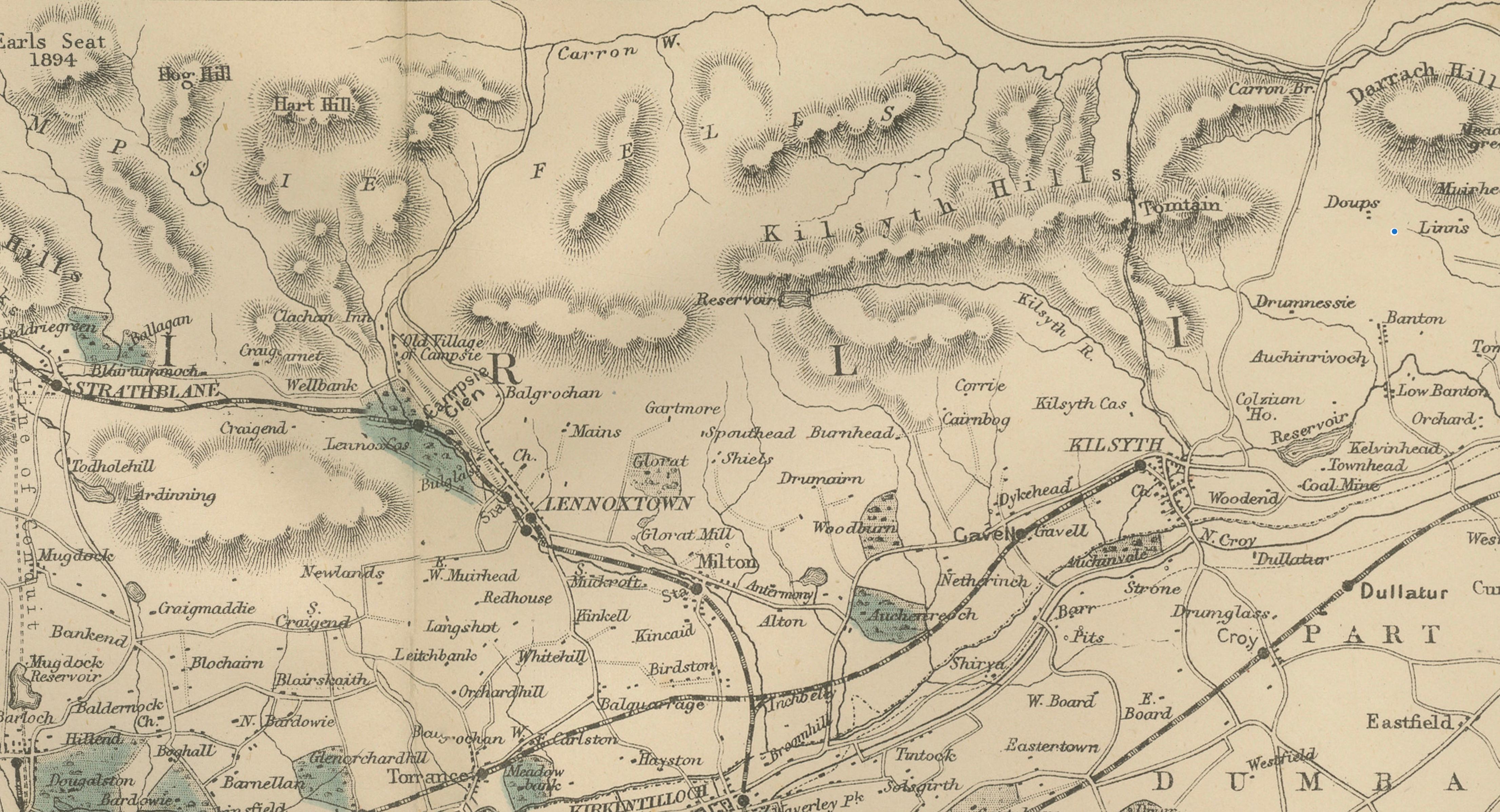 Decorative Glasgow Map, Victorian City and Surroundings Plan, 1885