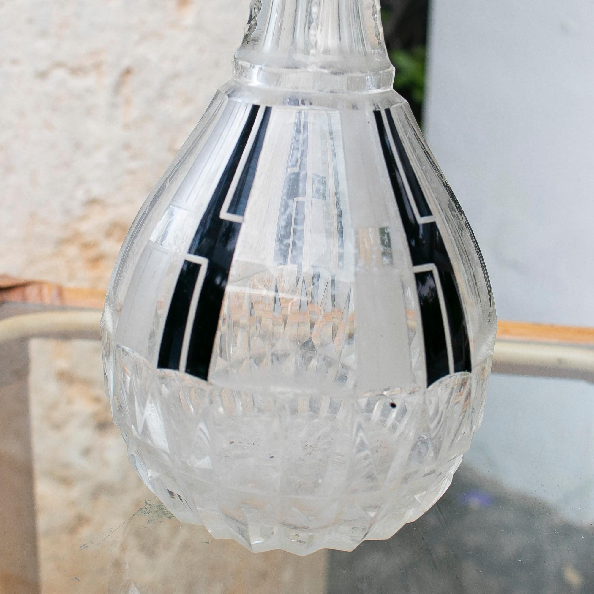 Spanish Decorative Glass Bottle with Silver Mouthpiece For Sale