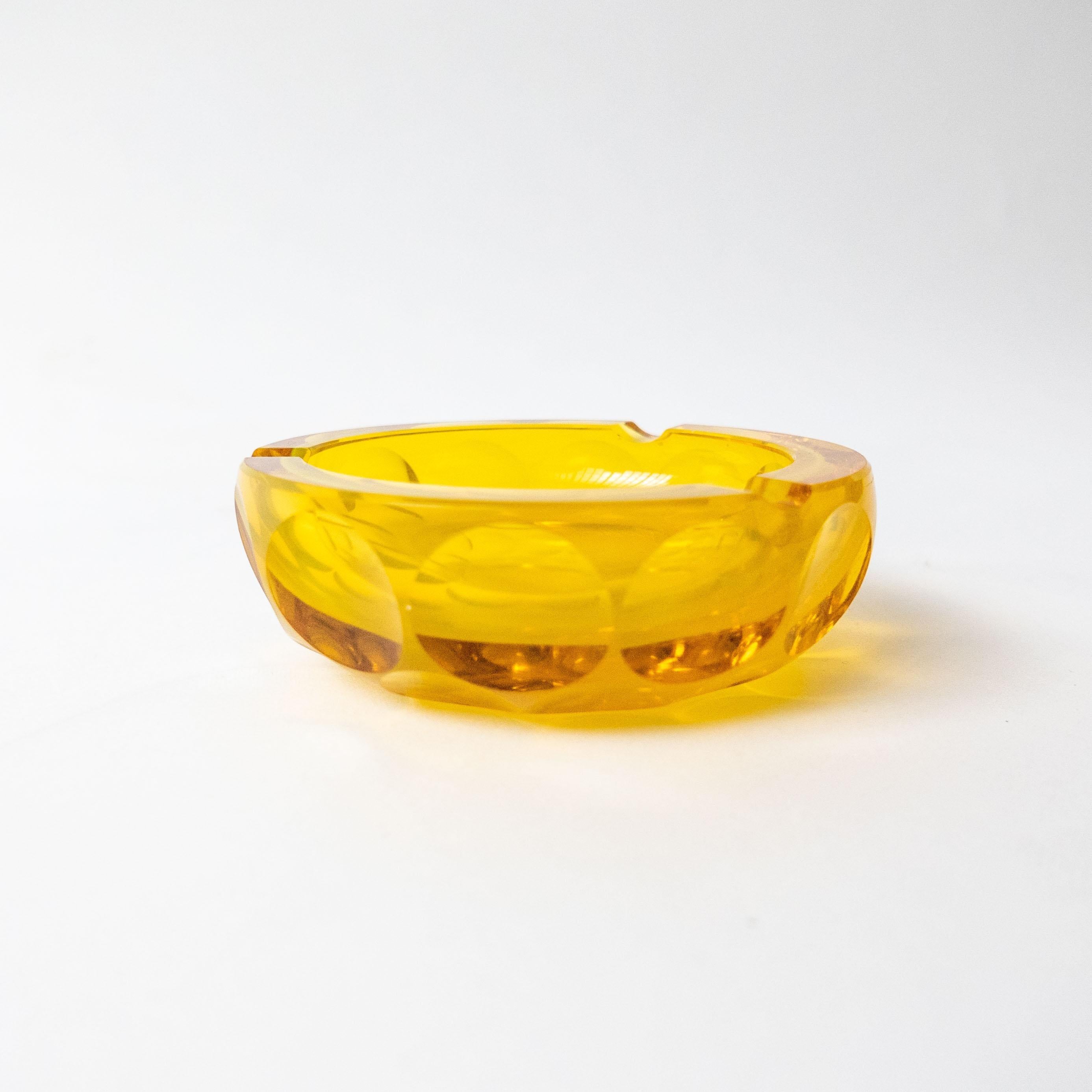 Space Age Decorative glass bowl, yellow with dots For Sale