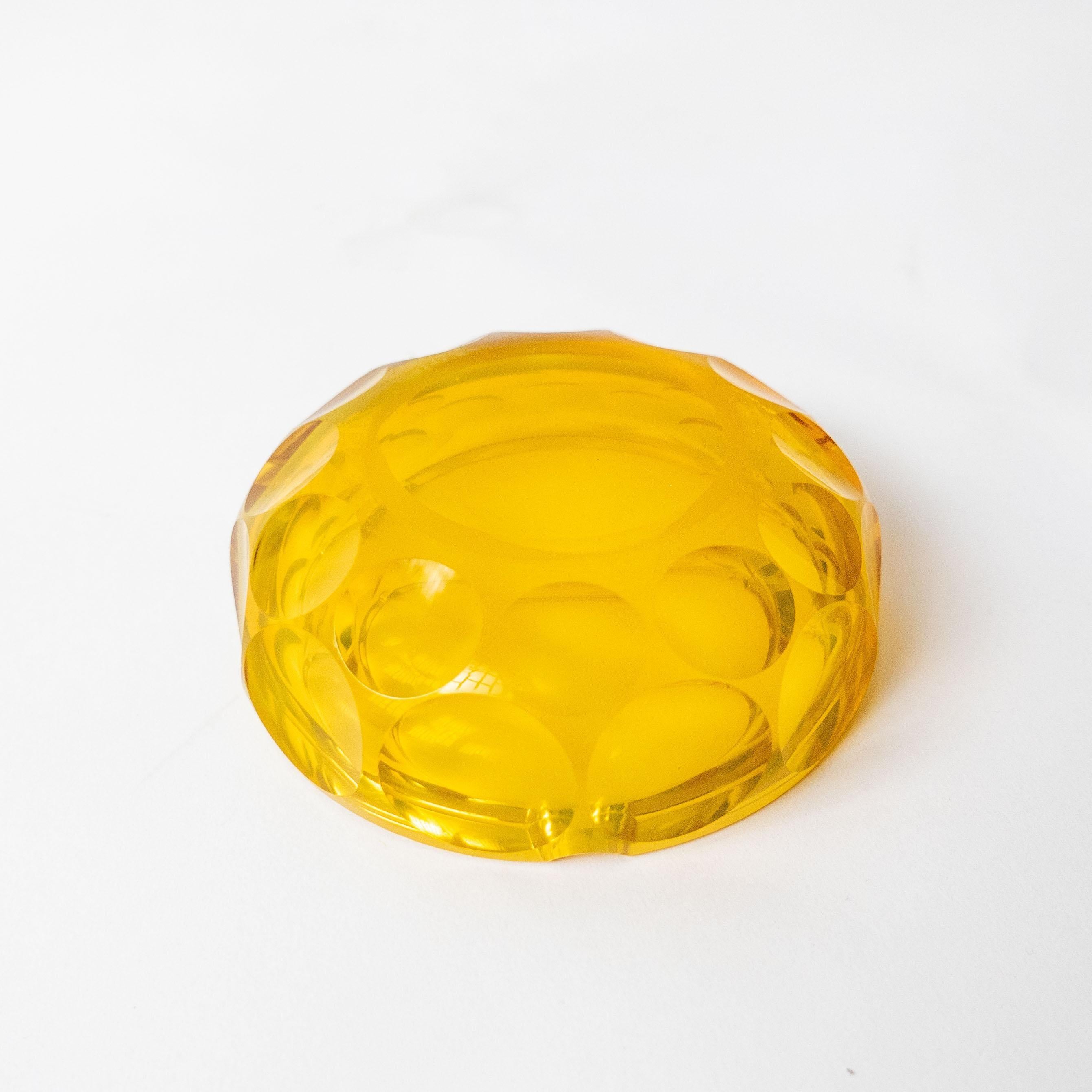 European Decorative glass bowl, yellow with dots For Sale