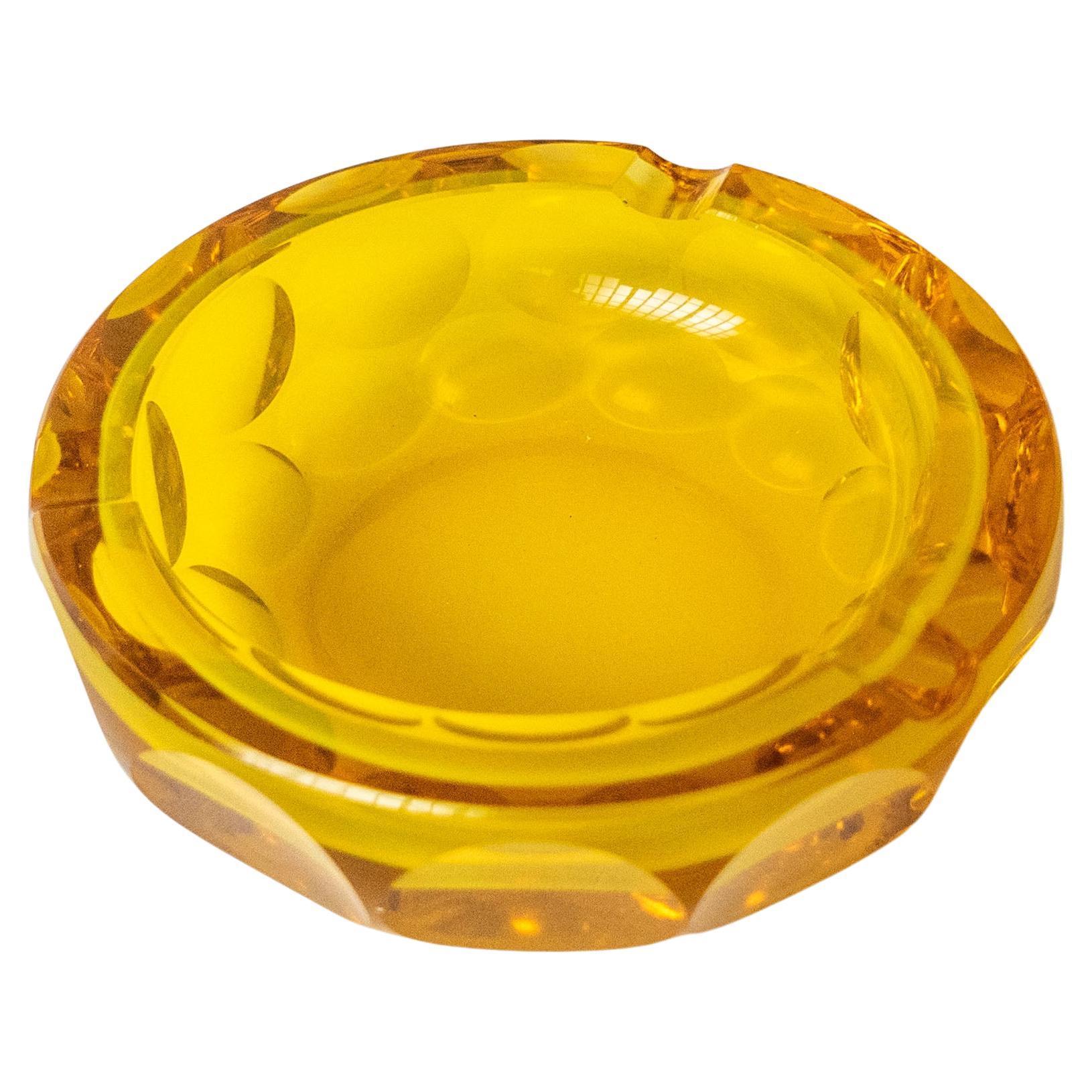 Decorative glass bowl, yellow with dots For Sale