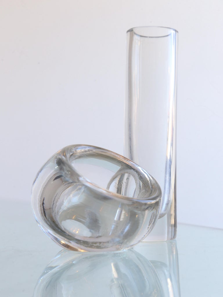 Decorative Glass Desk Accessory Bowl Plus Flowers Container, 1970s For