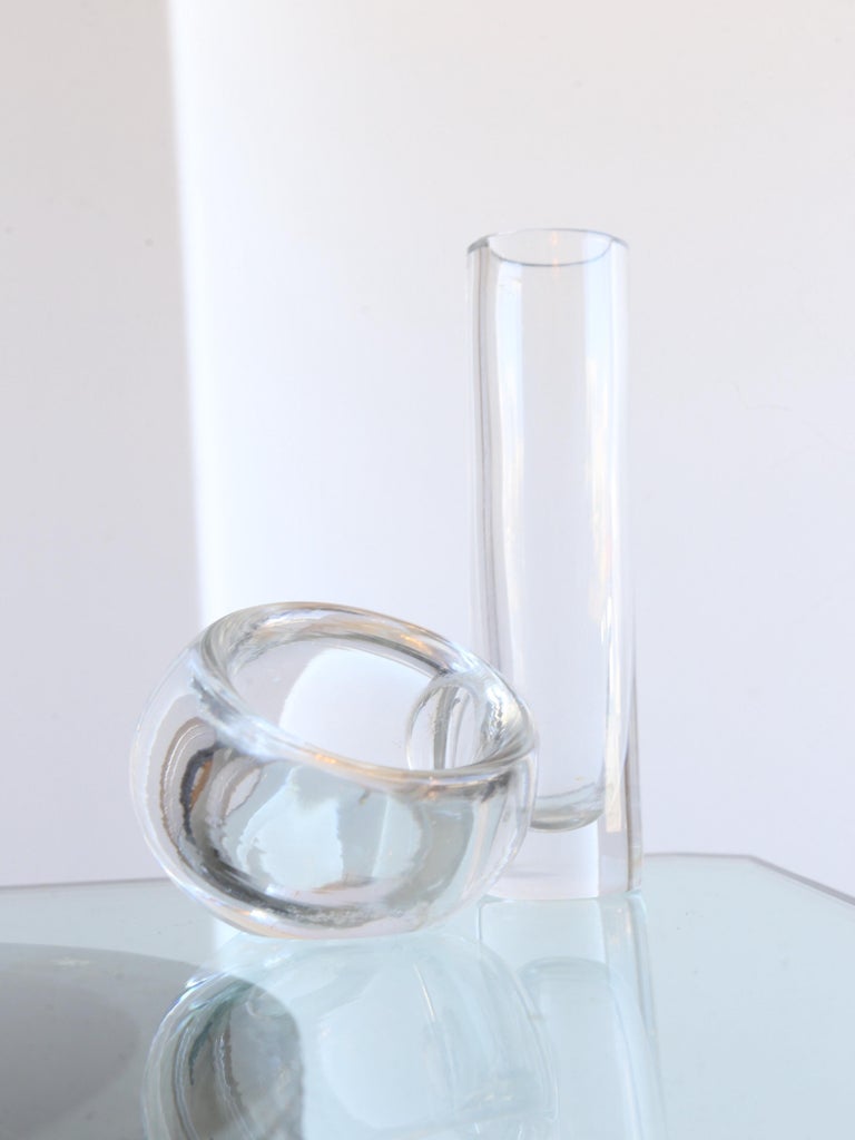 Decorative Glass Desk Accessory Bowl Plus Flowers Container, 1970s For