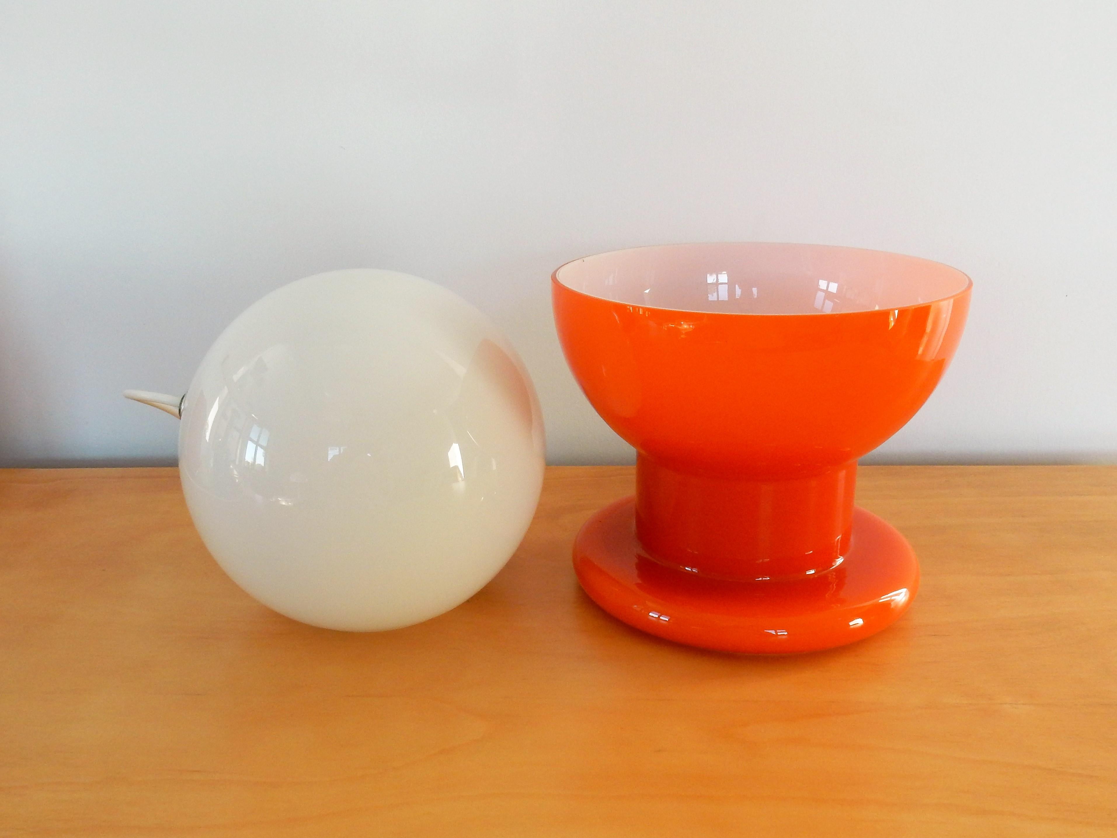 Mid-20th Century Decorative Glass Table Lamp in Orange and White
