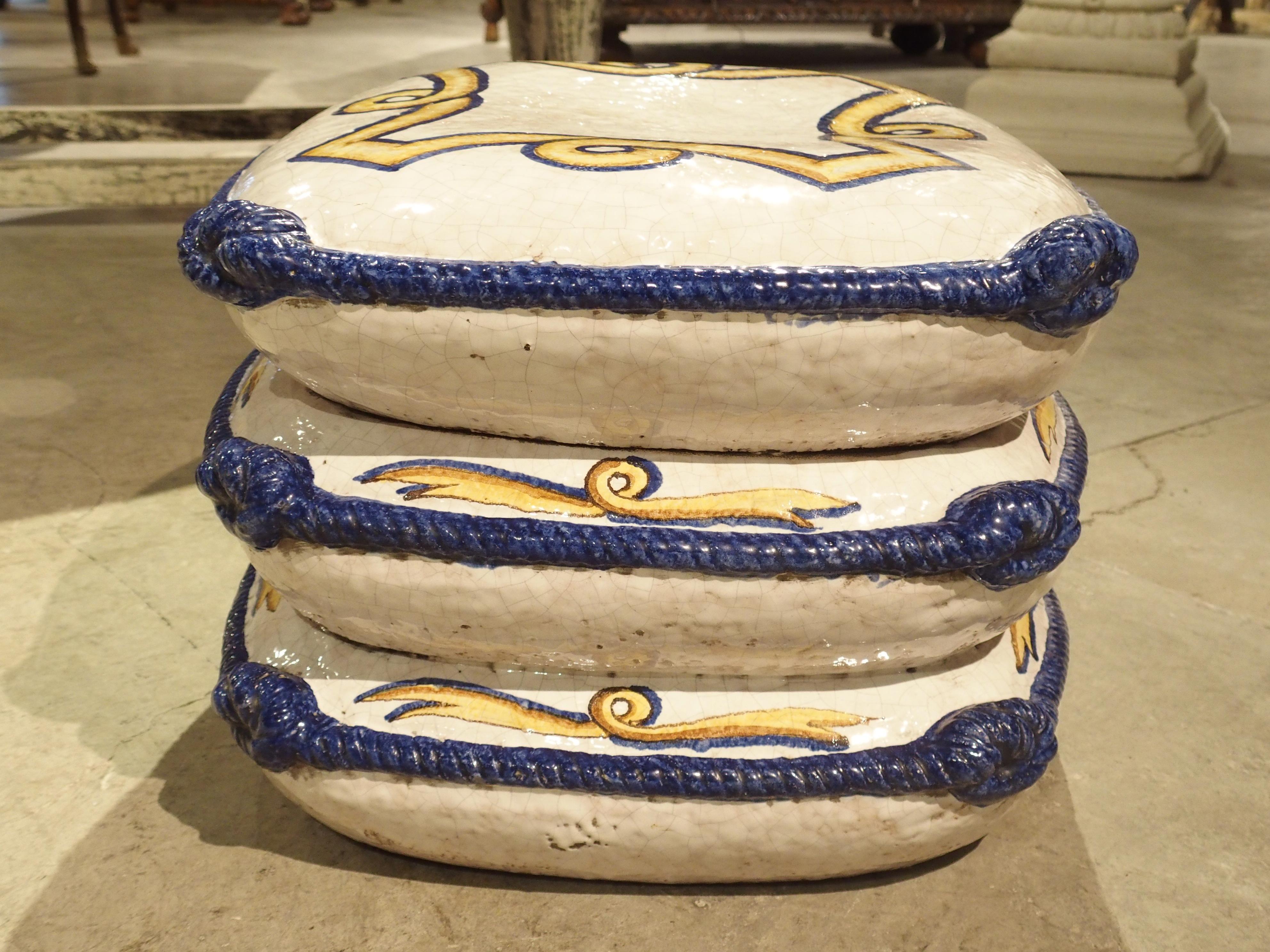 Decorative Glazed Terracotta Pillow Stack from Italy, 1940s 5