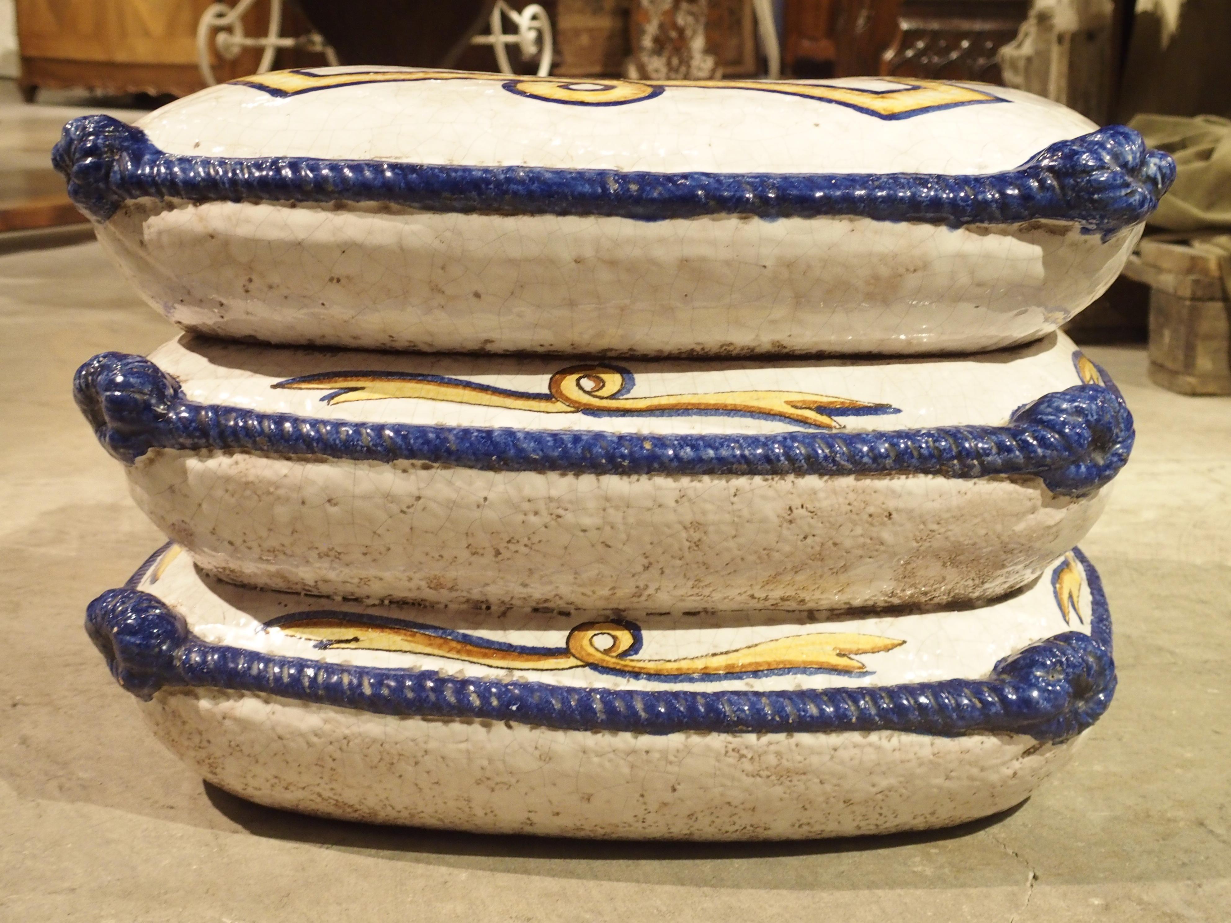 Italian Decorative Glazed Terracotta Pillow Stack from Italy, 1940s