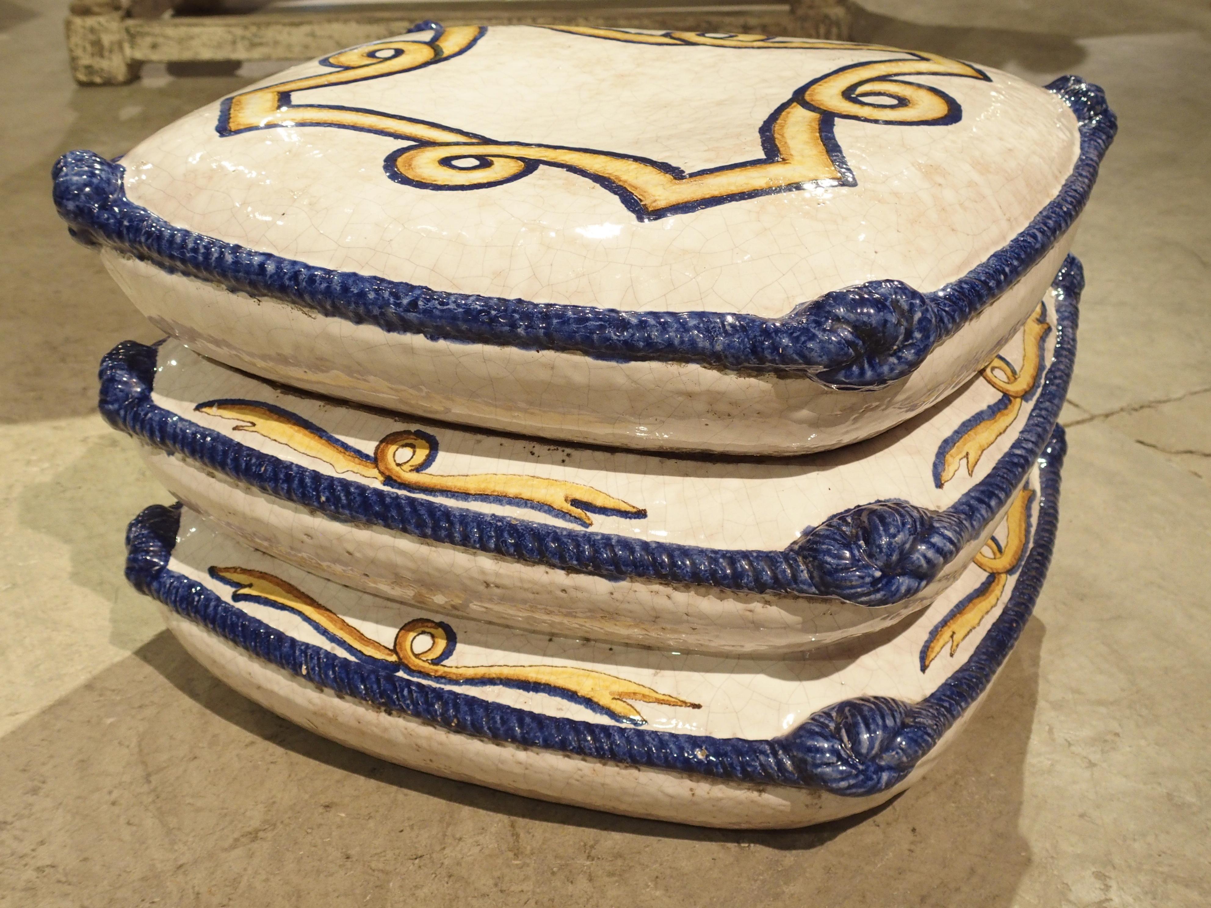 Mid-20th Century Decorative Glazed Terracotta Pillow Stack from Italy, 1940s