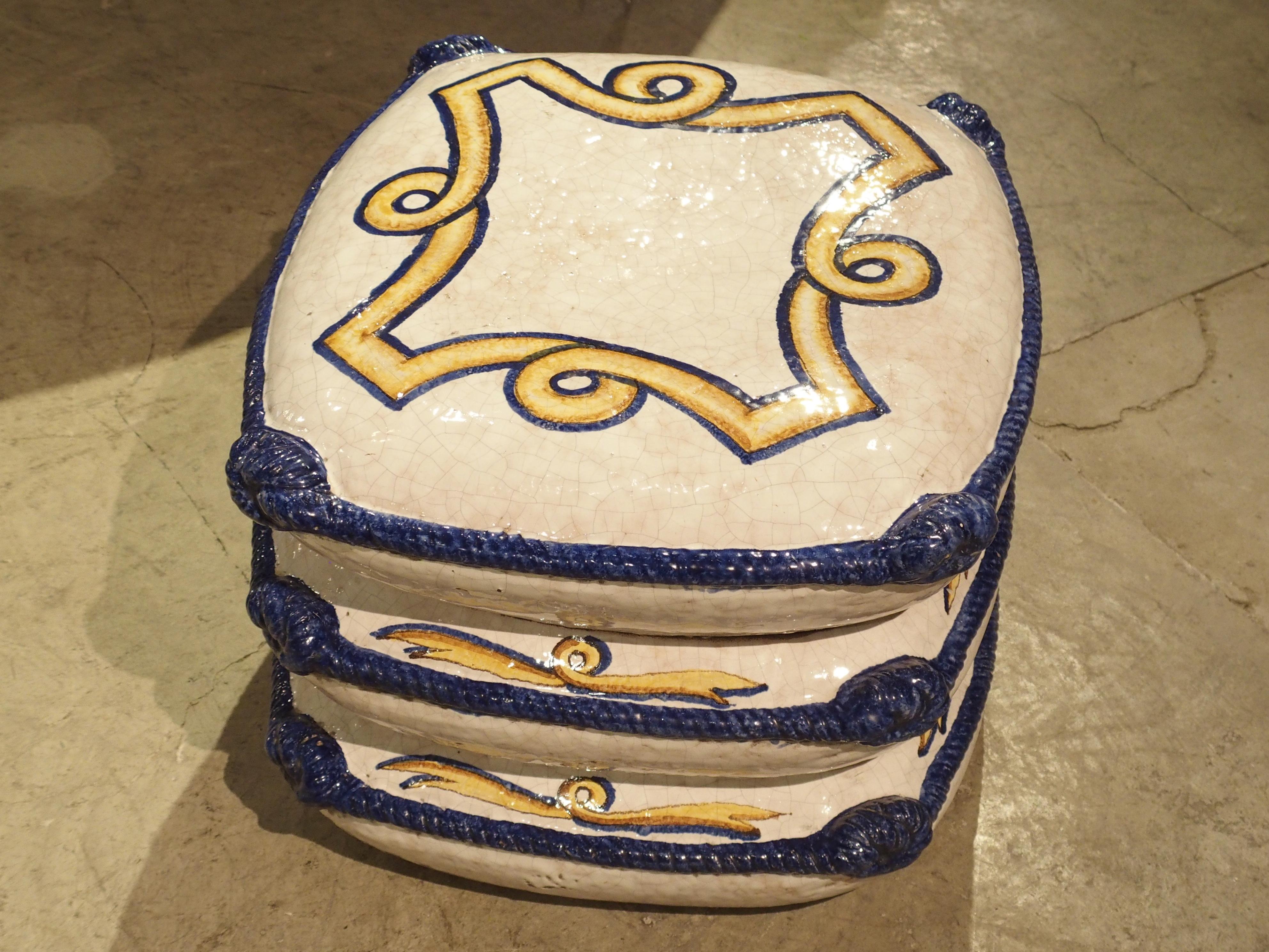 Decorative Glazed Terracotta Pillow Stack from Italy, 1940s 4
