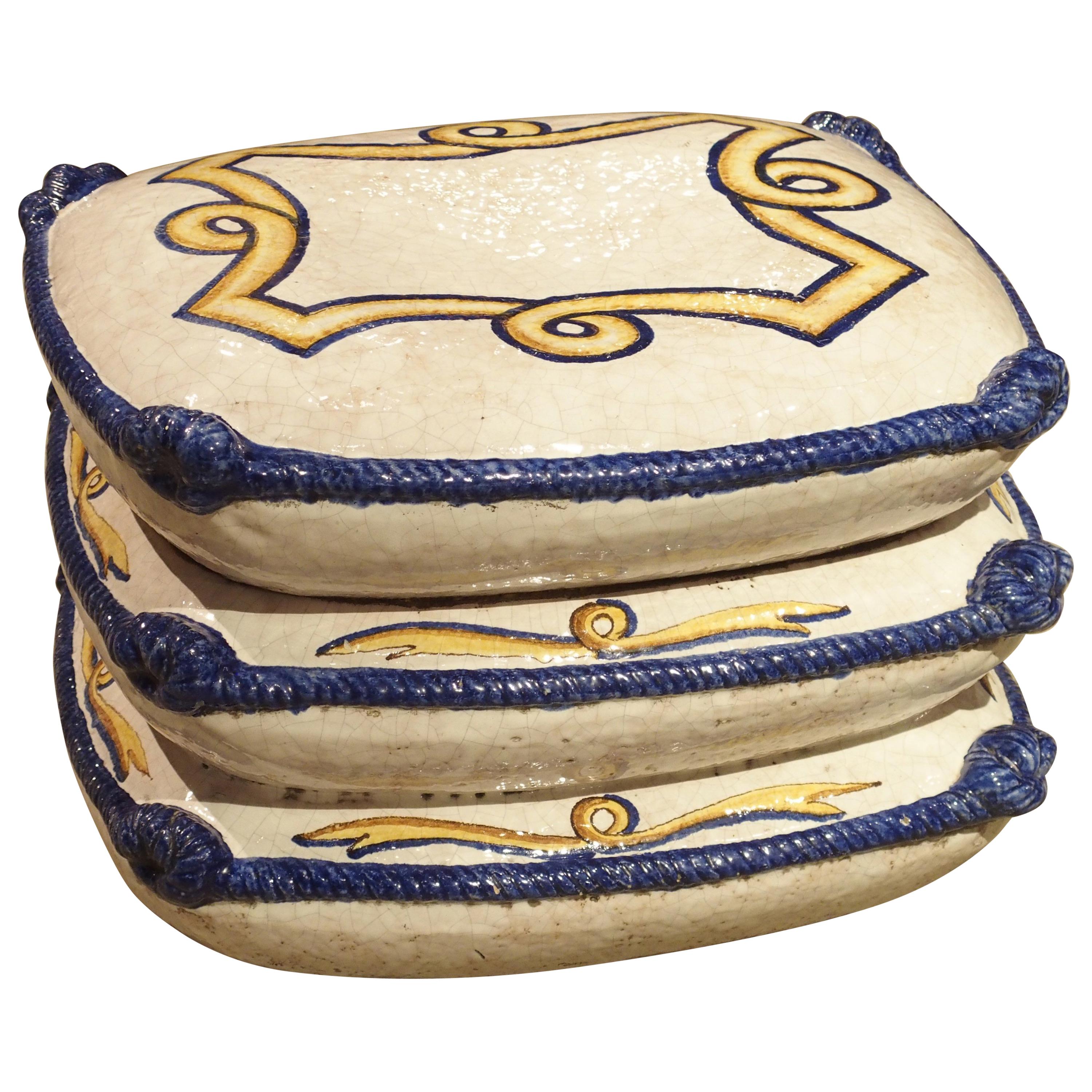 Decorative Glazed Terracotta Pillow Stack from Italy, 1940s
