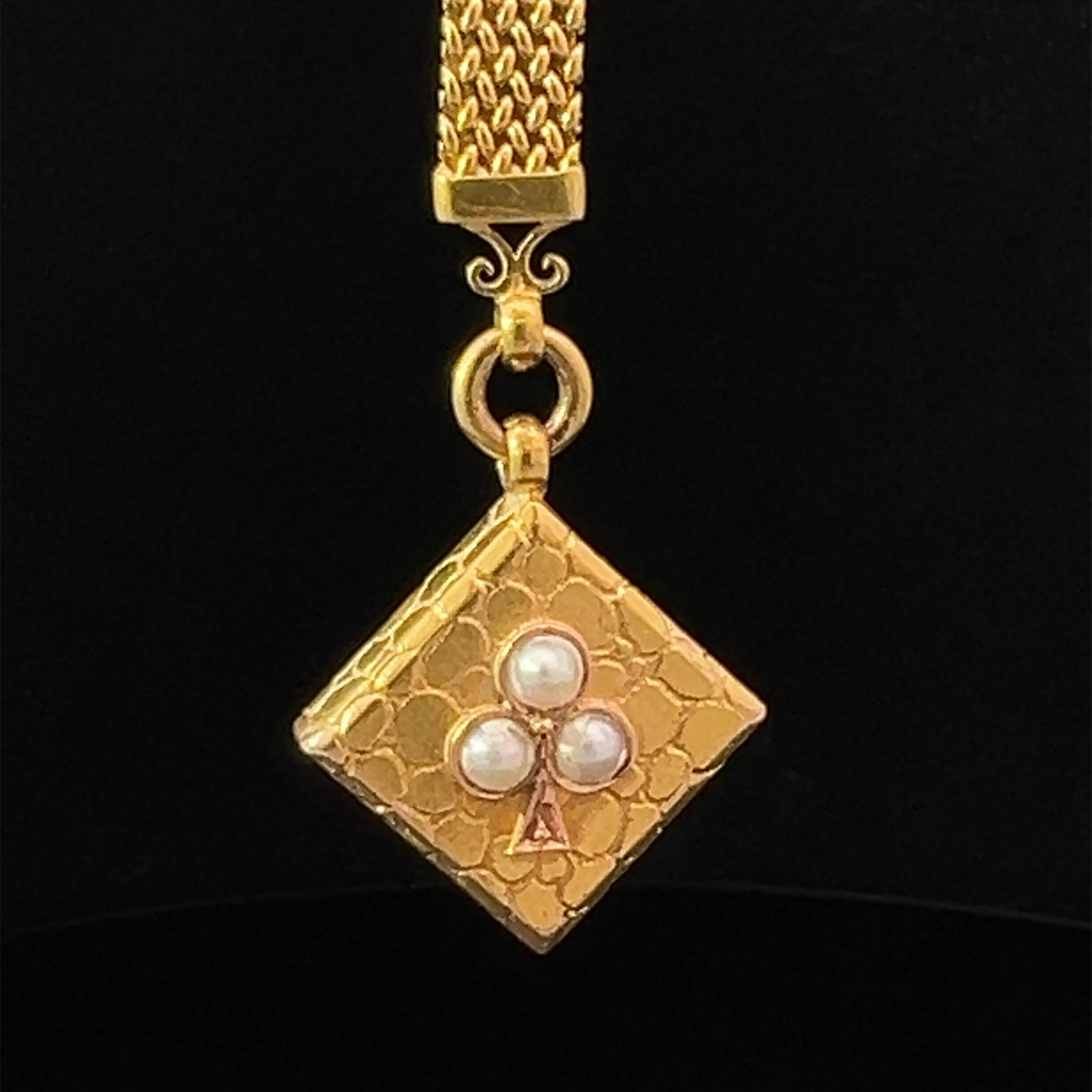 Decorative Gold Fob with Pearl Set Charm Circa 1900 In Good Condition For Sale In ADELAIDE, SA