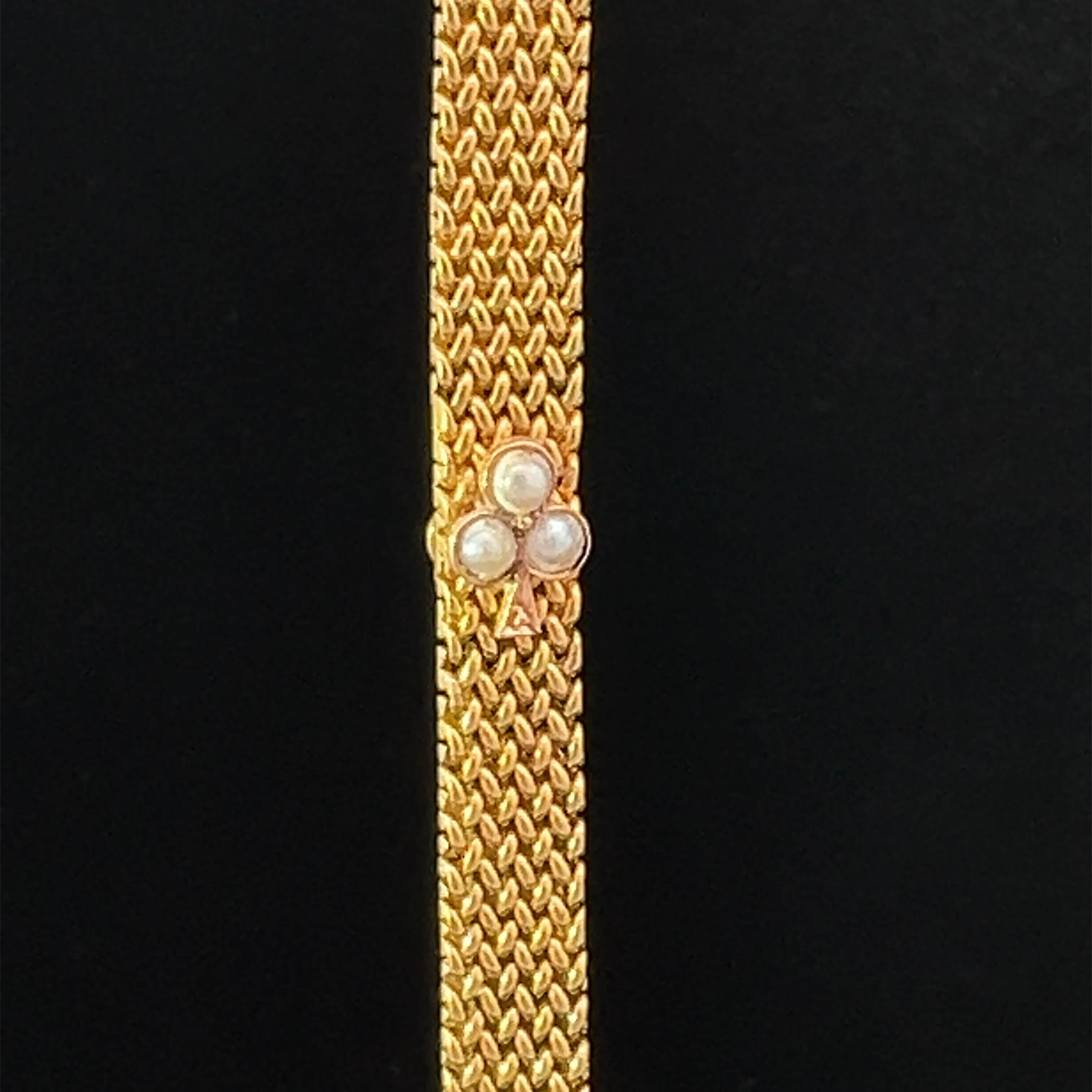 Decorative Gold Fob with Pearl Set Charm Circa 1900 For Sale 1