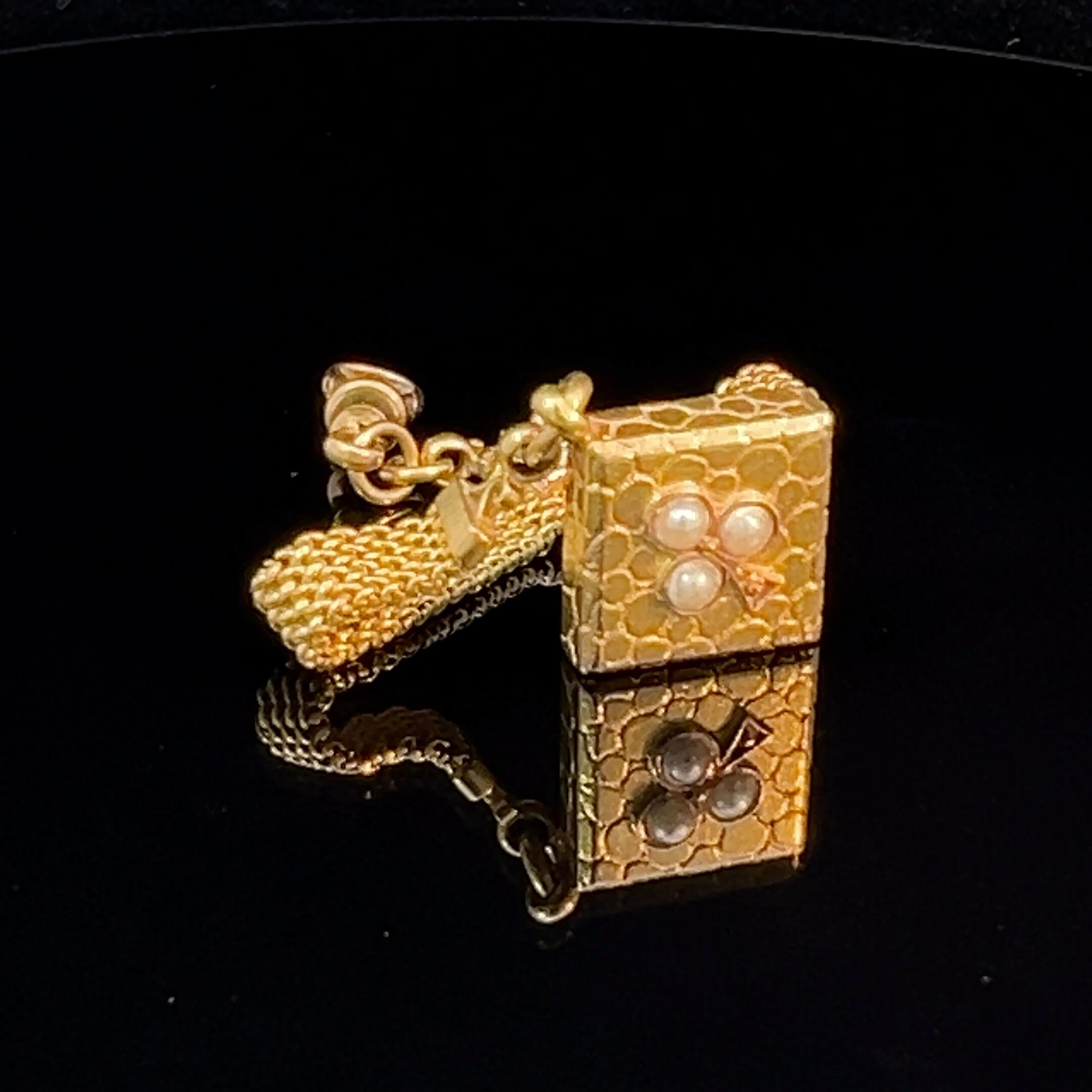 Decorative Gold Fob with Pearl Set Charm Circa 1900 For Sale 2
