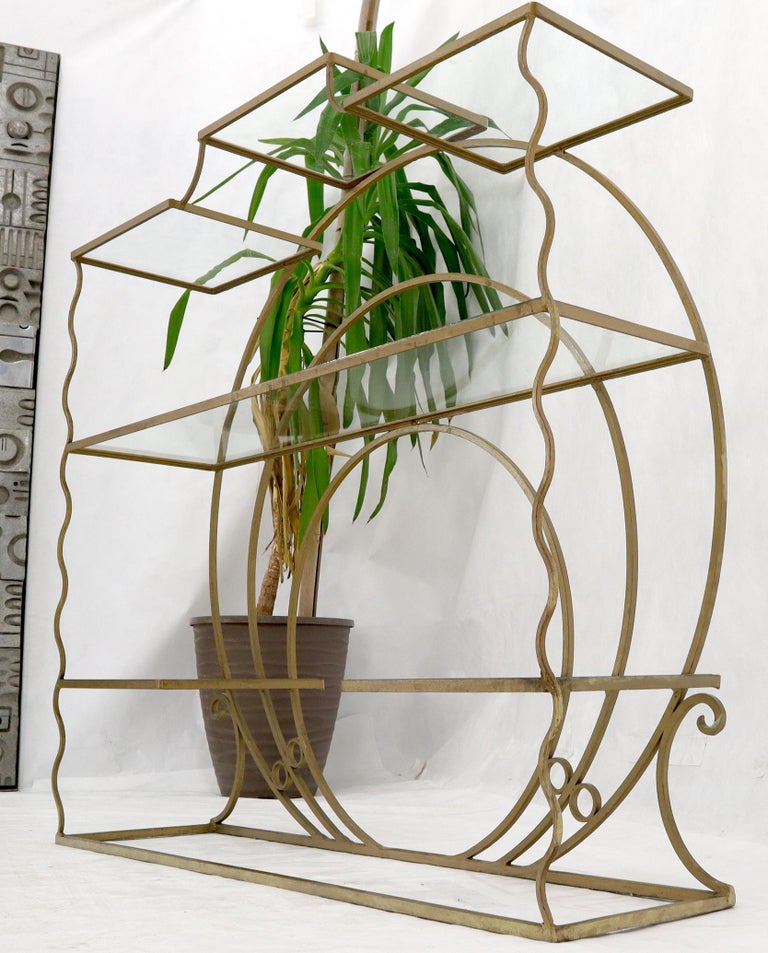Decorative Gold Gilt Wrought Iron Glass Shelves Étagère For Sale at 1stDibs
