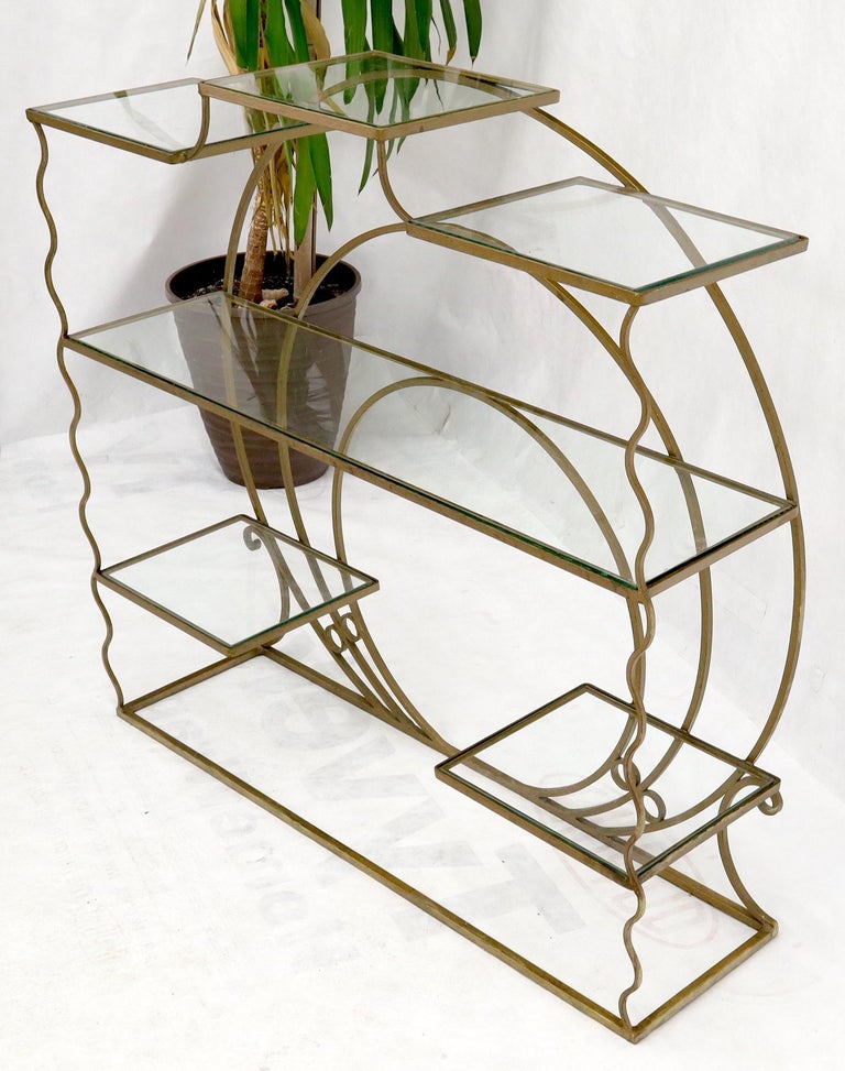 Decorative Gold Gilt Wrought Iron Glass Shelves Étagère For Sale at 1stDibs