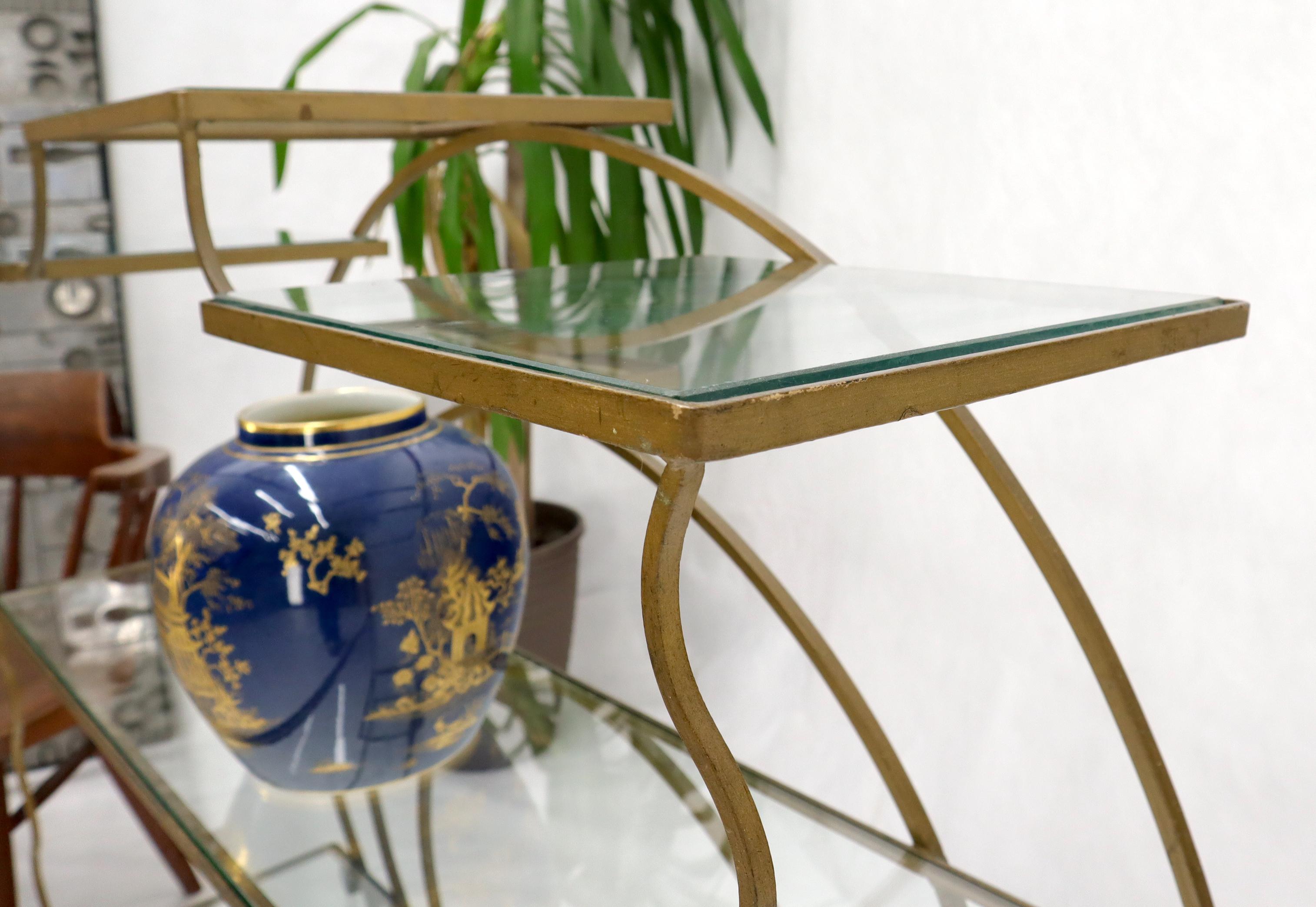 Mid-Century Modern Decorative Gold Gilt Wrought Iron Glass Shelves Étagère