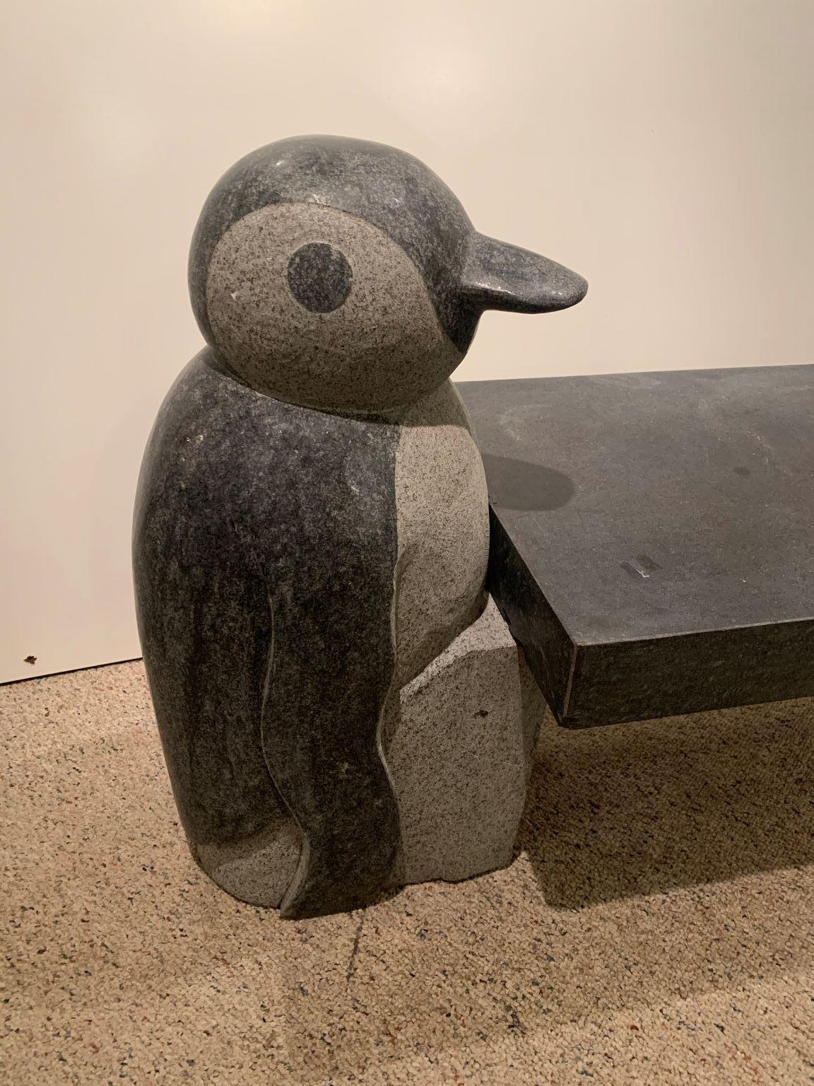 Hollywood Regency Decorative Granite Penguin Bench or Table in the Style of Jeff Koons