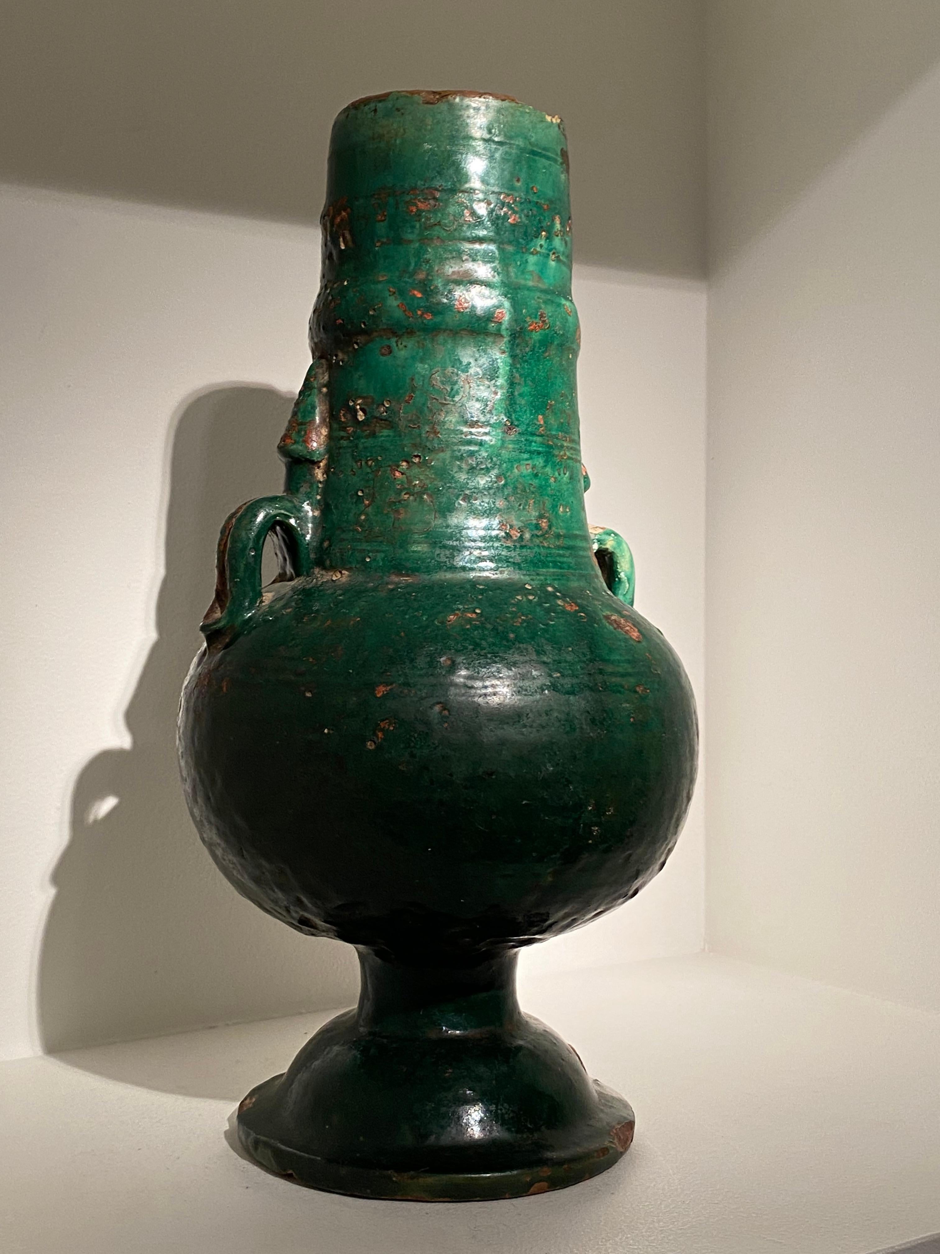 Yemeni Decorative Green Glazed Jar from The Orient, 19 th Century, Yemen For Sale