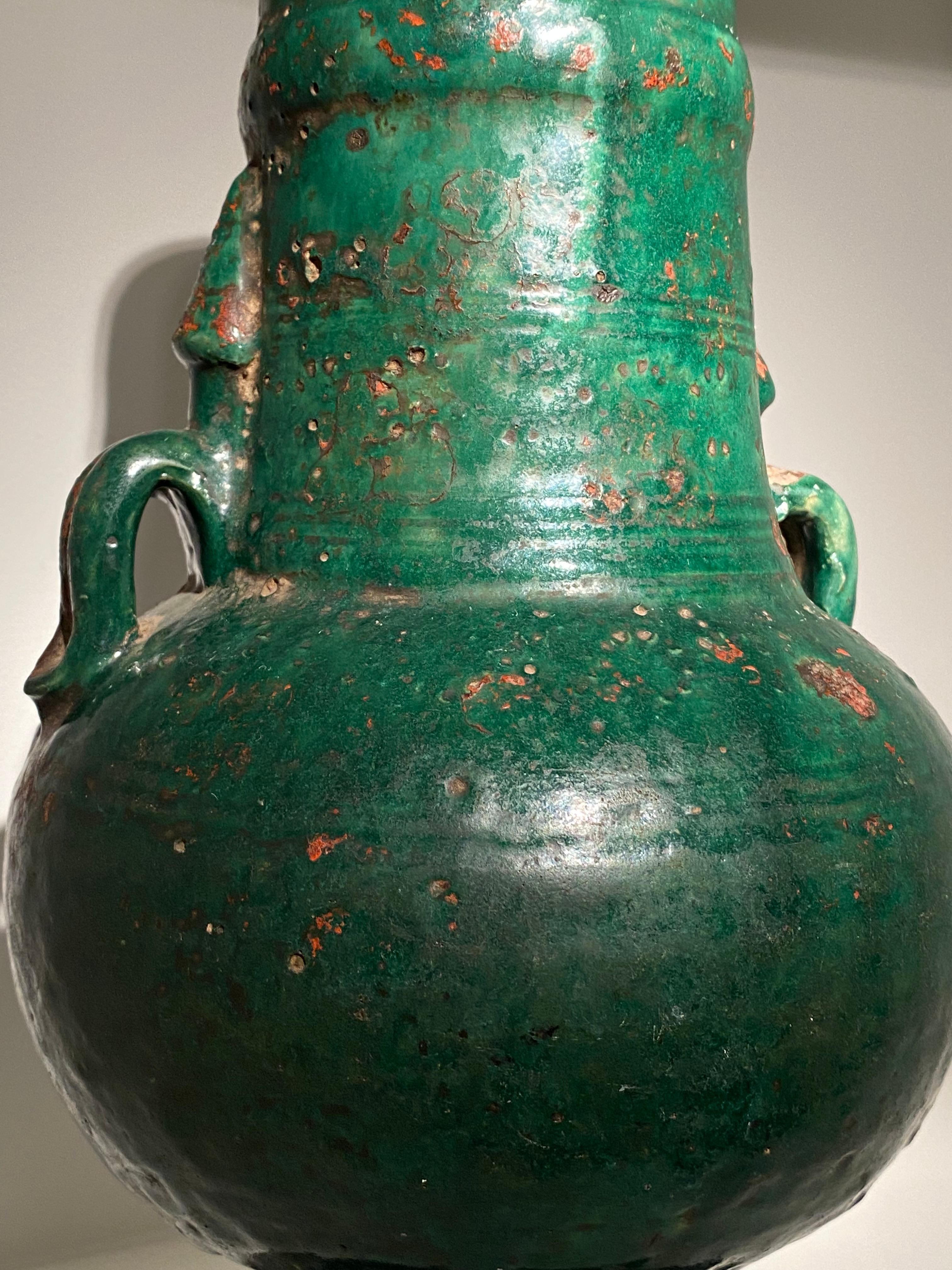 Polished Decorative Green Glazed Jar from The Orient, 19 th Century, Yemen For Sale