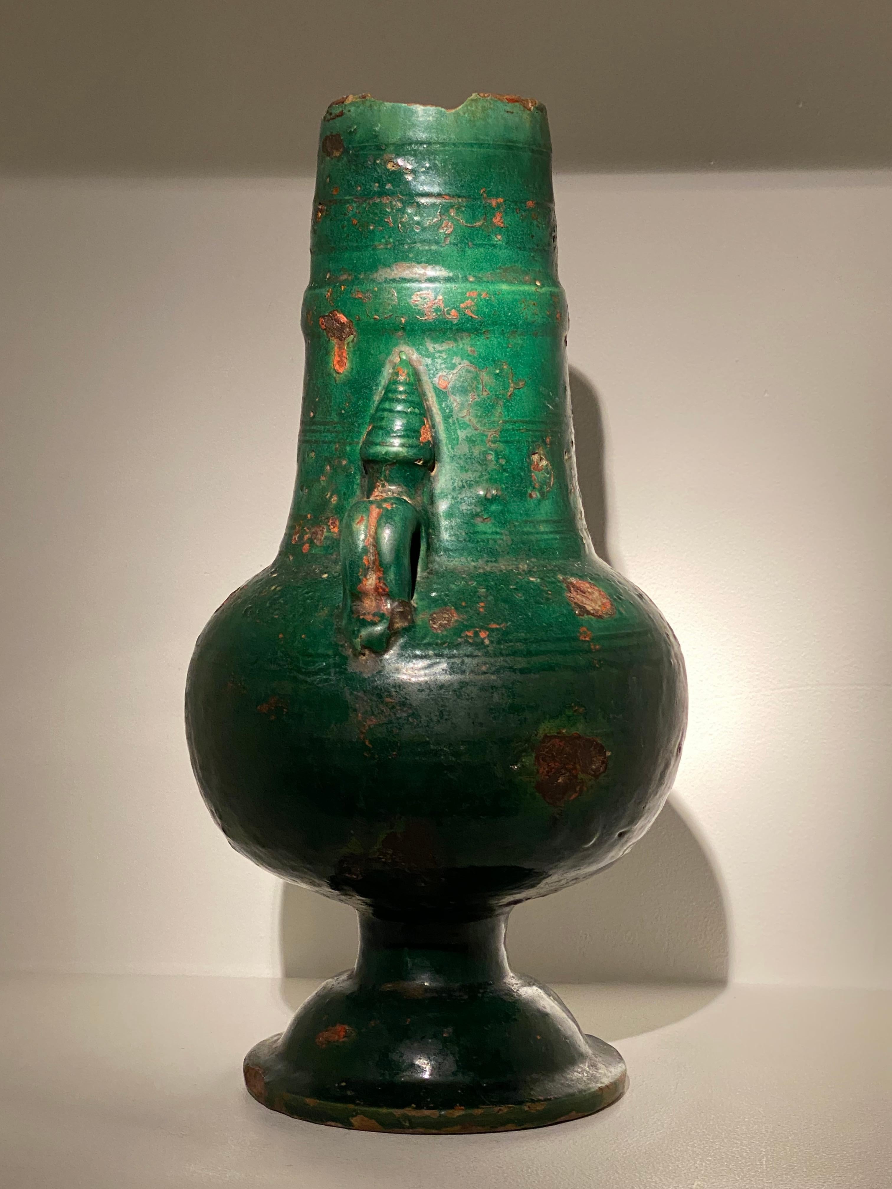 Earthenware Decorative Green Glazed Jar from The Orient, 19 th Century, Yemen For Sale