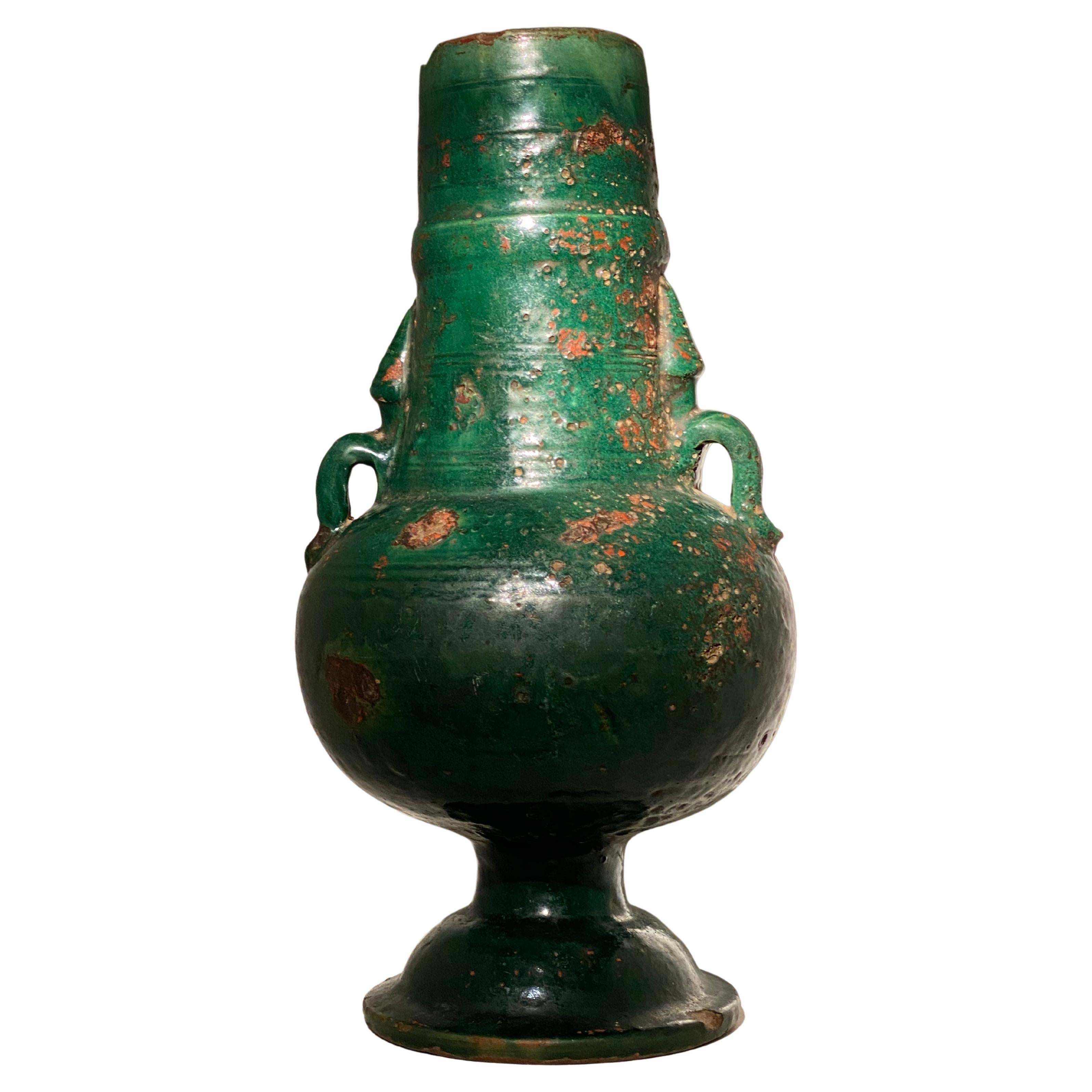 Decorative Green Glazed Jar from The Orient, 19 th Century, Yemen For Sale