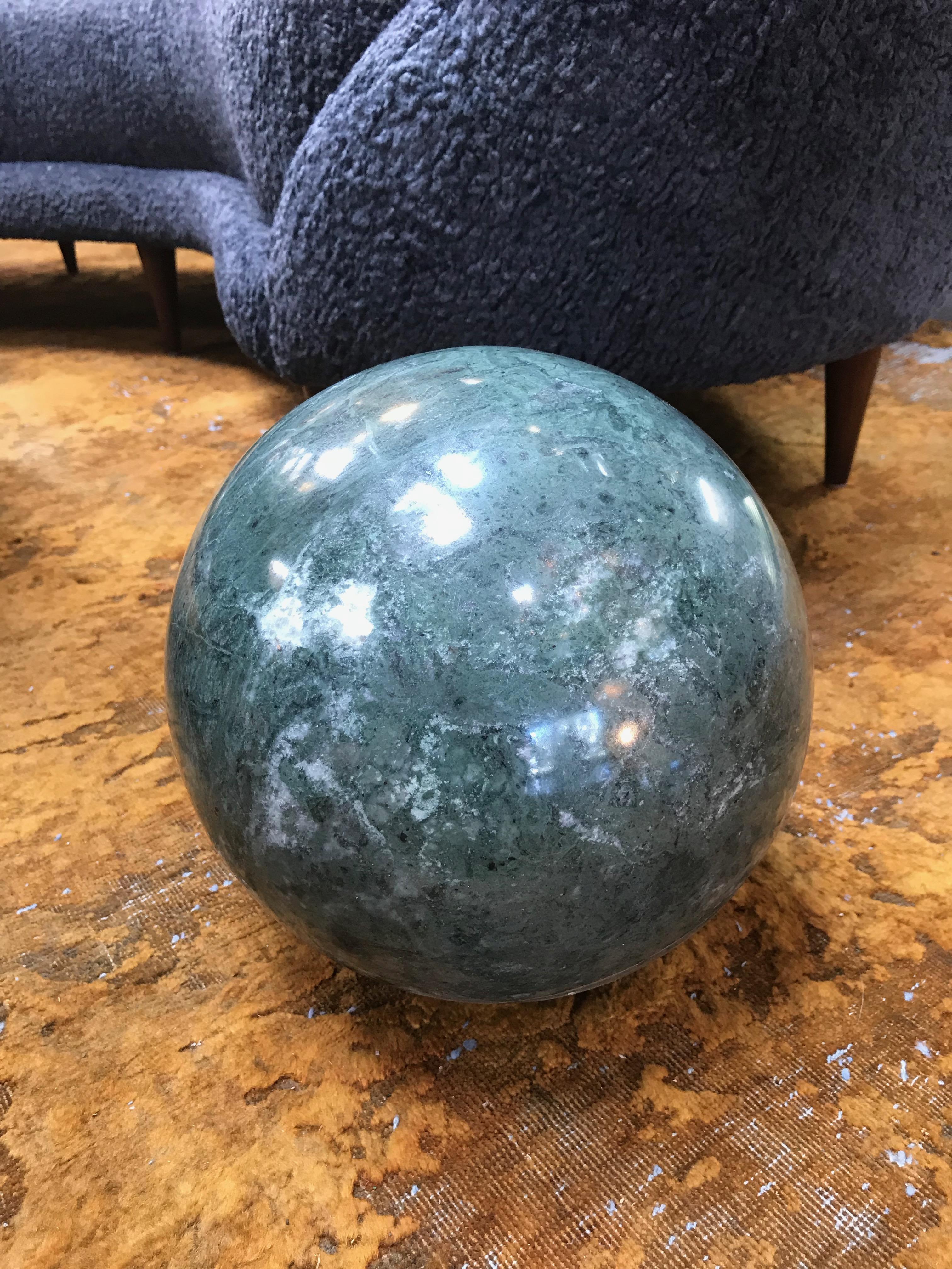 Decorative green marble sphere, Italy.