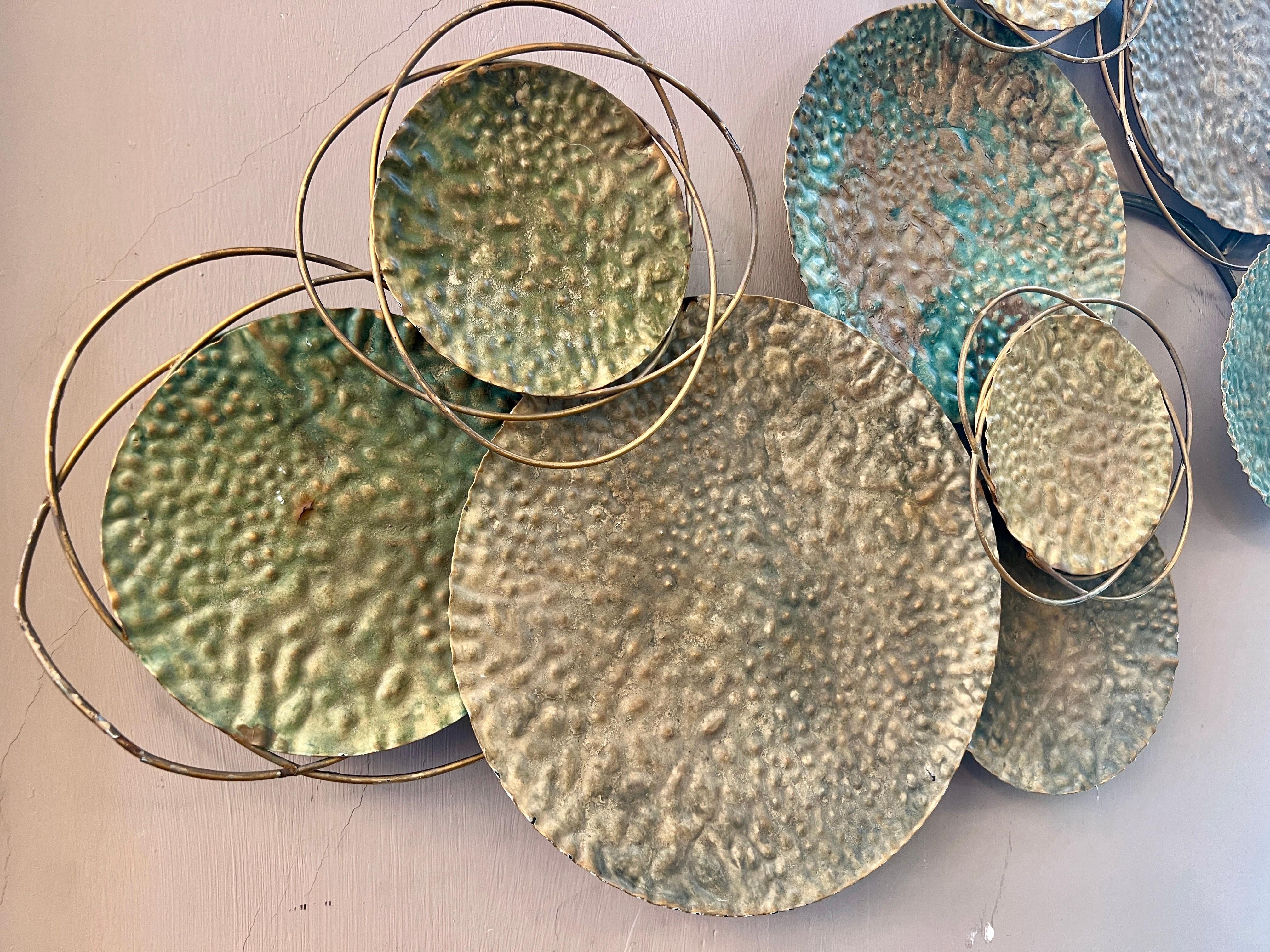 Mid-Century Modern Decorative Hammered Bronze Wall Sculpture 1970s For Sale