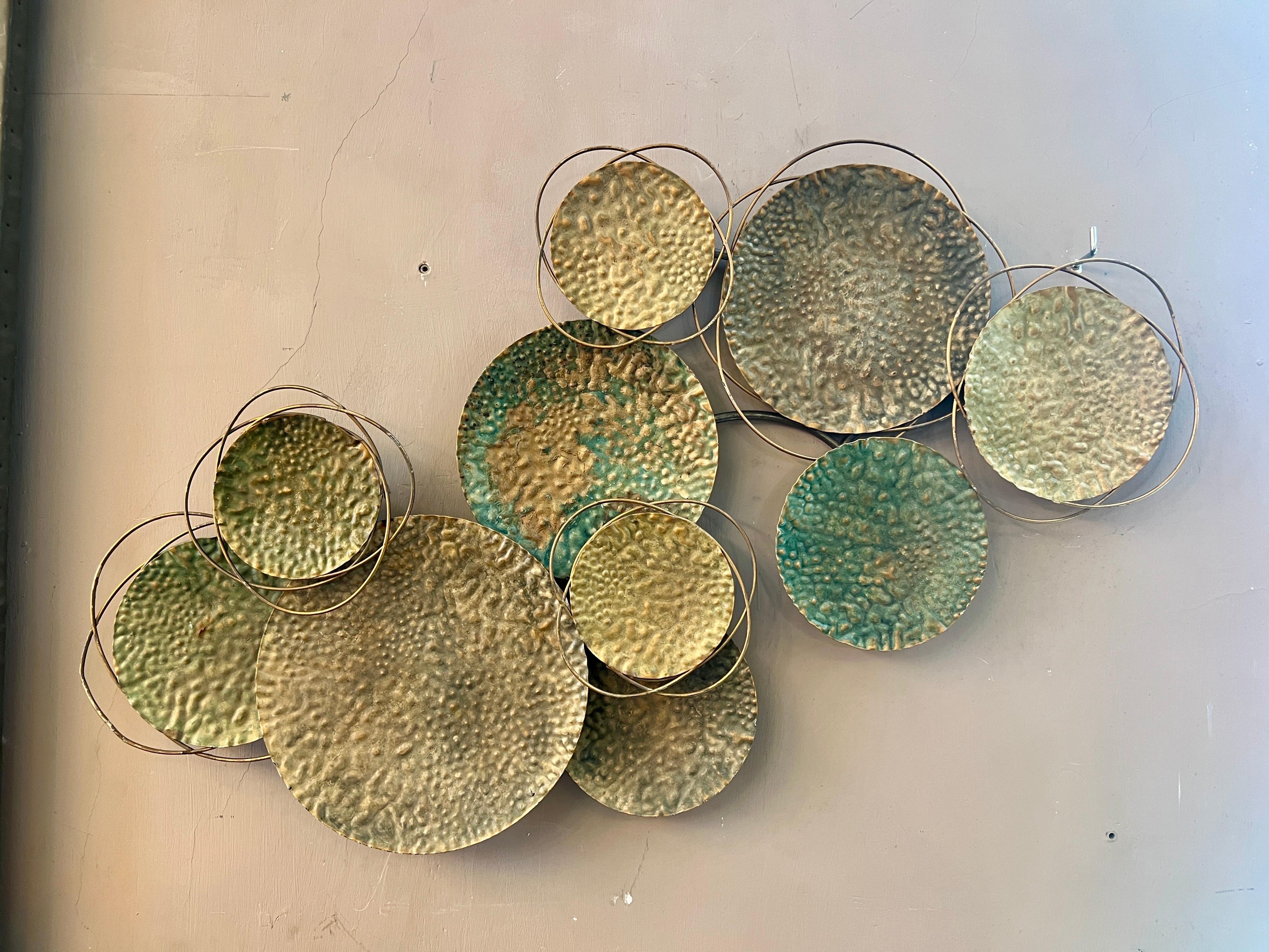 Italian Decorative Hammered Bronze Wall Sculpture 1970s For Sale