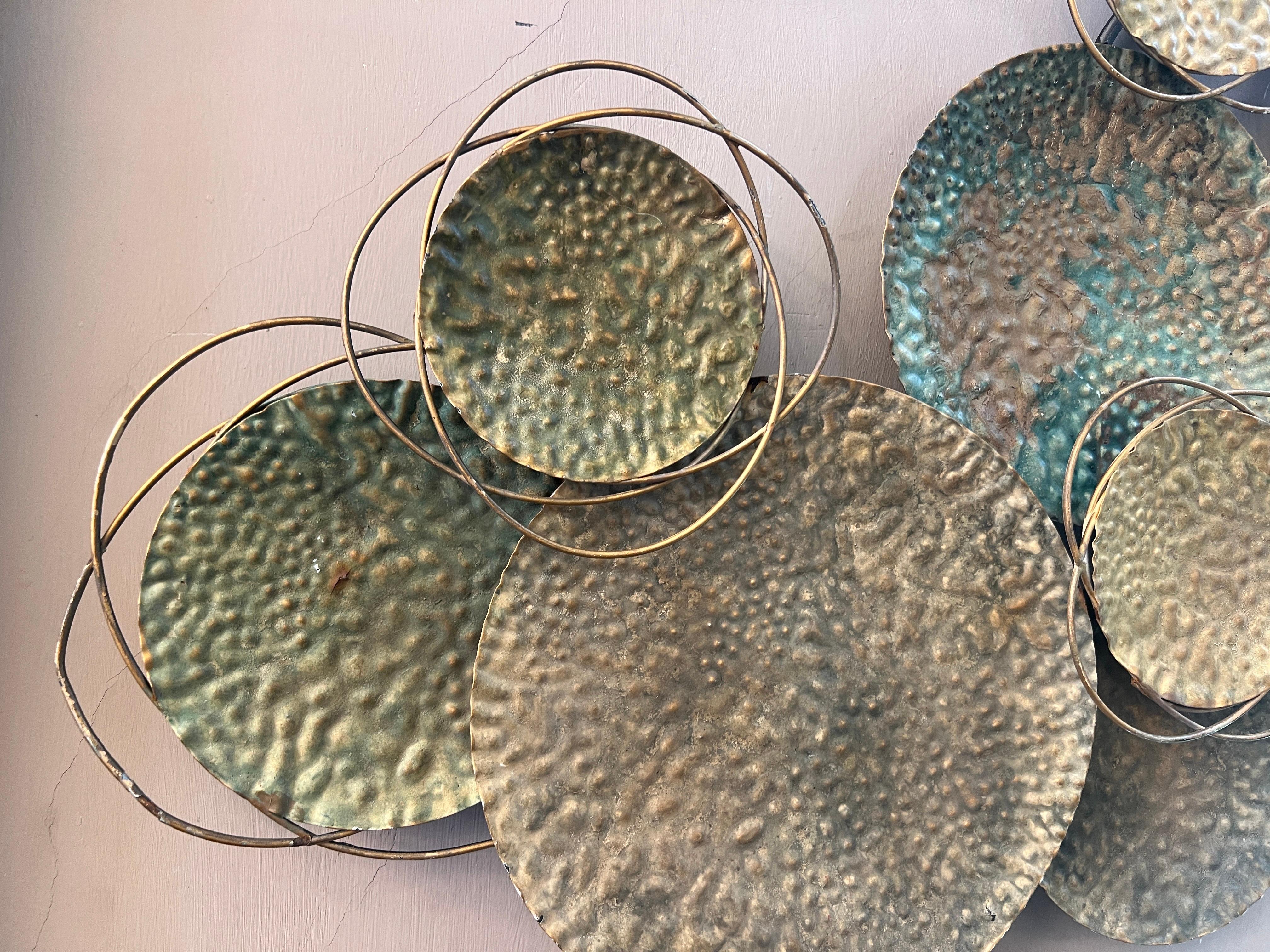Late 20th Century Decorative Hammered Bronze Wall Sculpture 1970s For Sale