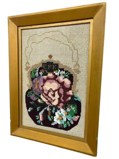 Decorative Hand-Beaded Floral Needlepoint Artwork with Original Pattern Papers