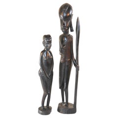 Decorative Hand-Carved African Set of Wood Statues from Kenya