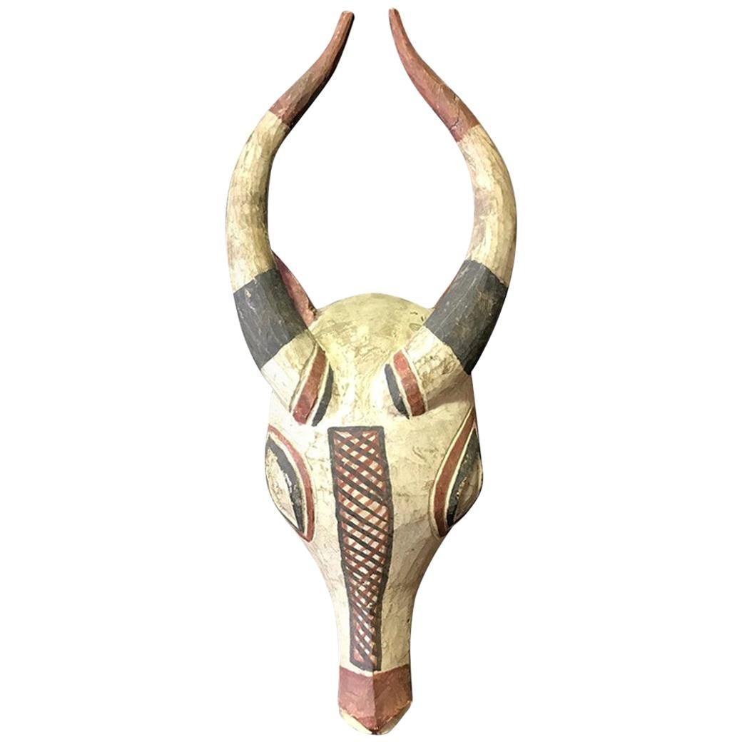 Decorative Hand Carved and Painted Wood African Bull Mask