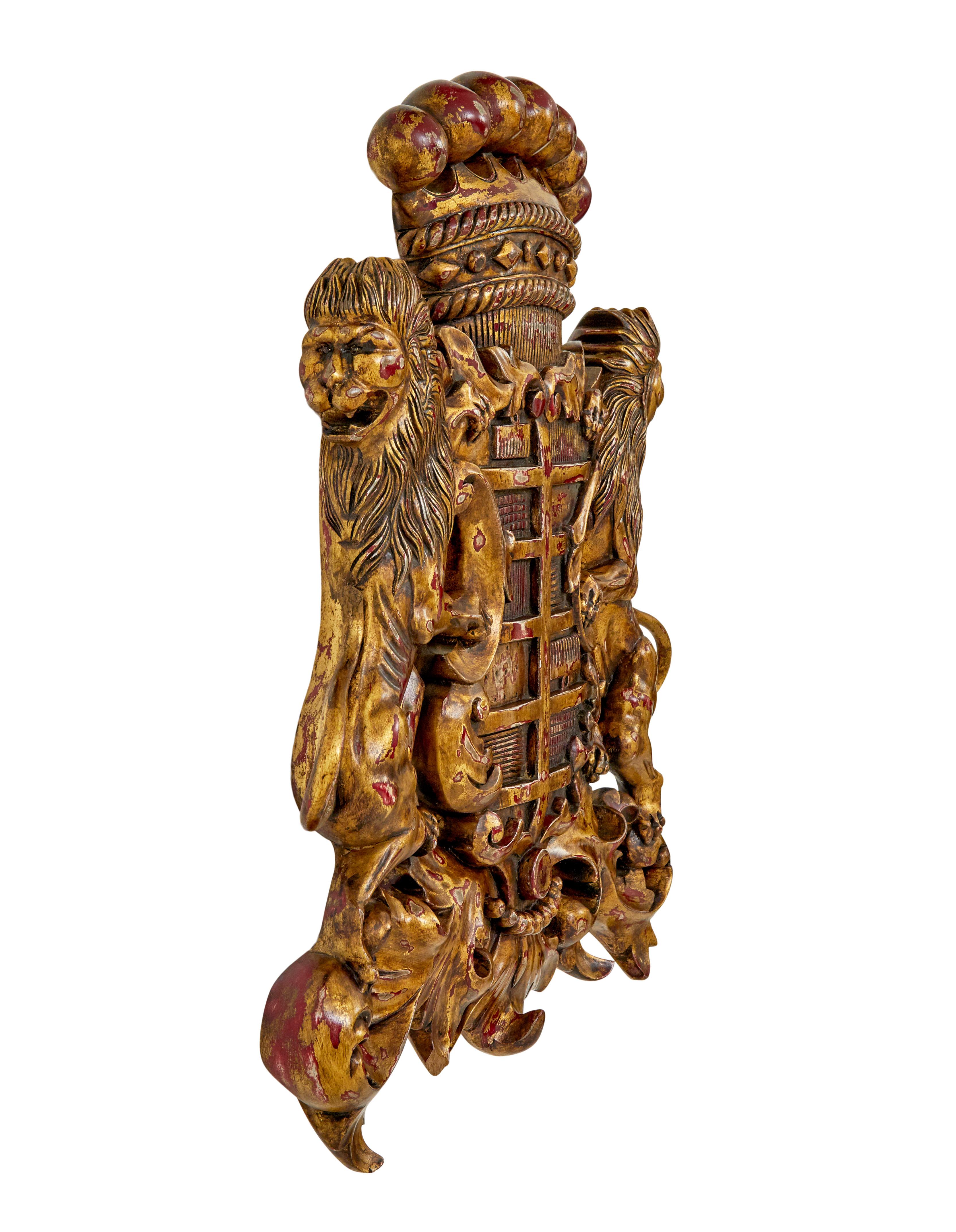 Gothic Decorative hand carved heraldic coat of arms For Sale