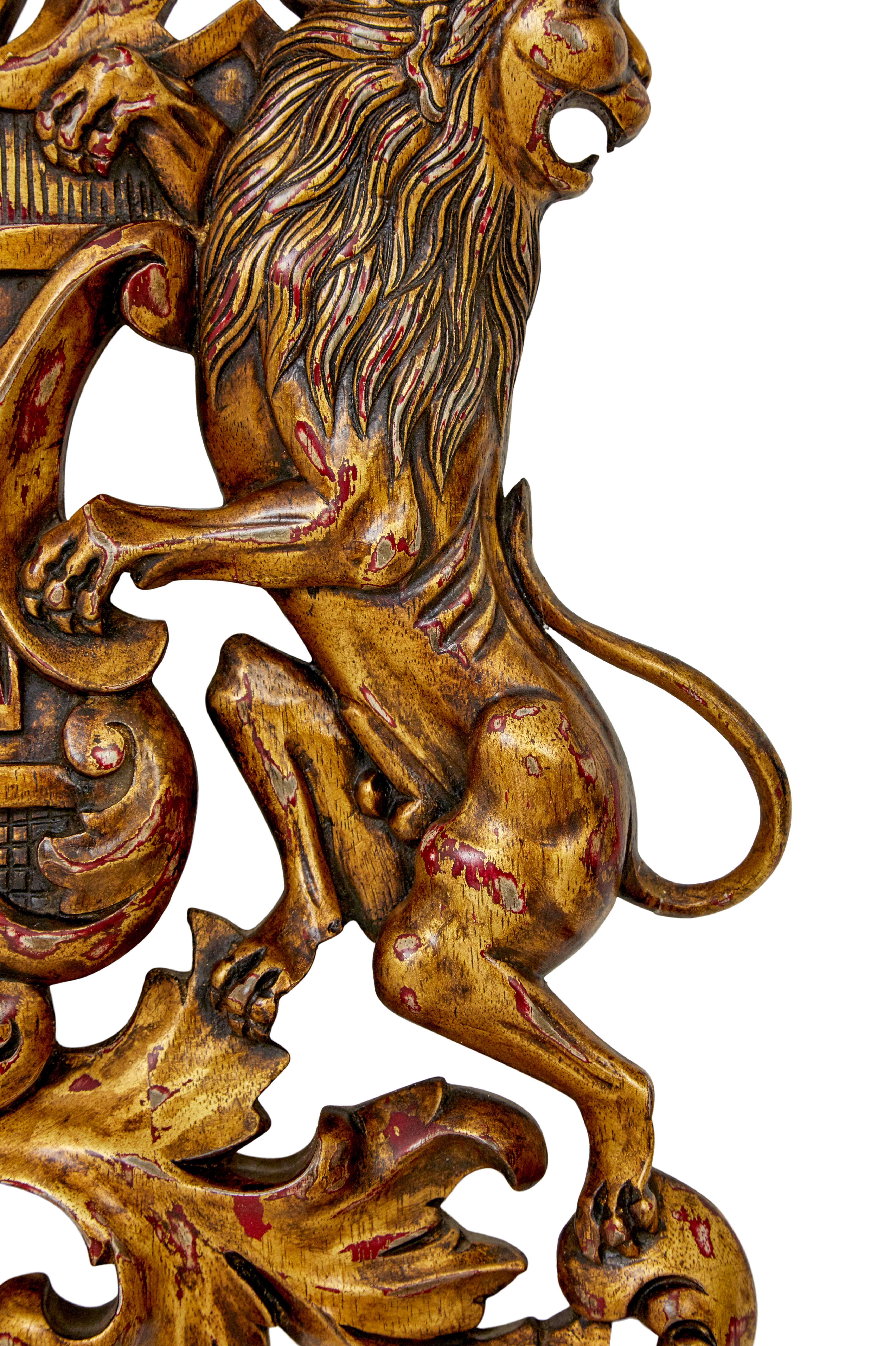 Carved Decorative hand carved heraldic coat of arms For Sale