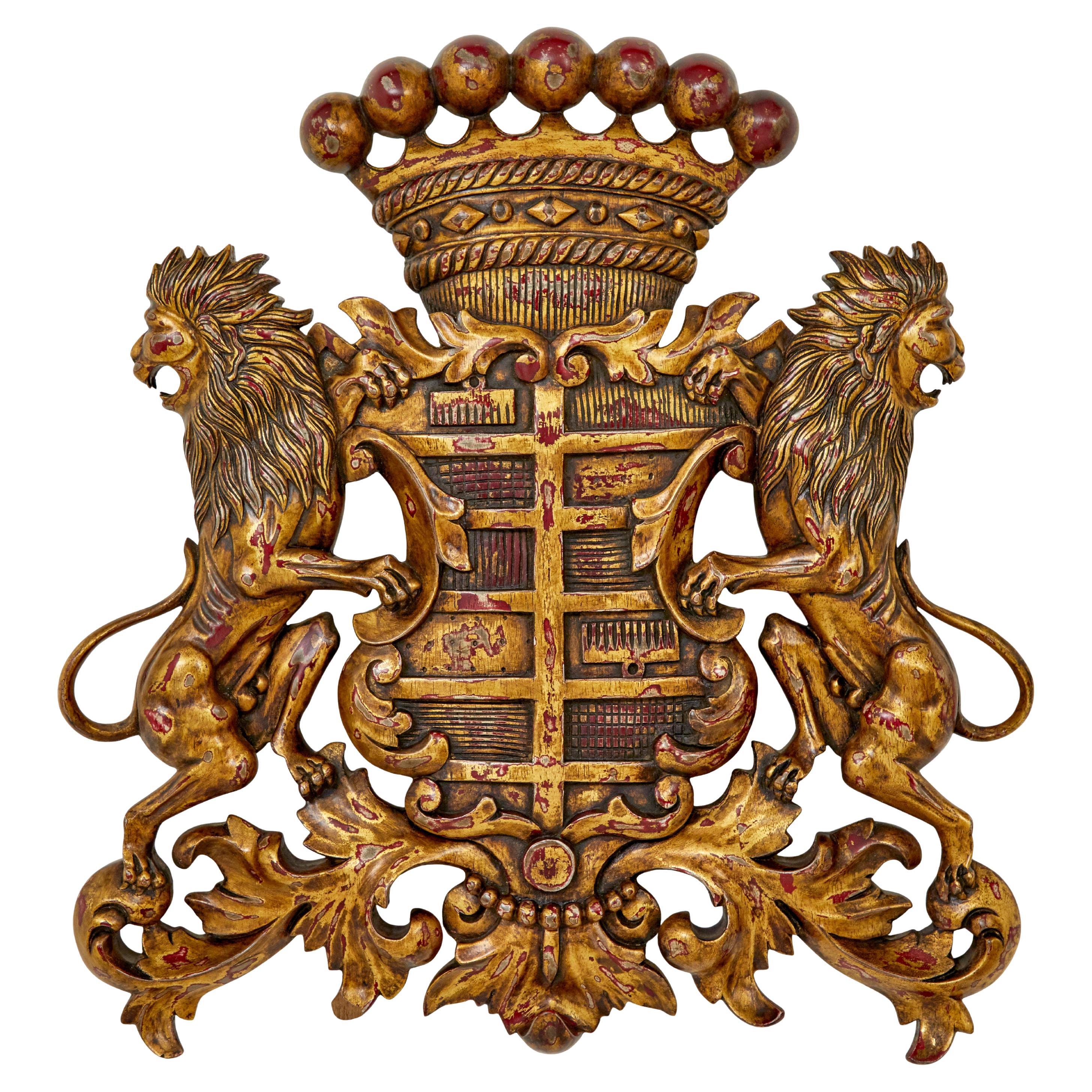 Decorative hand carved heraldic coat of arms