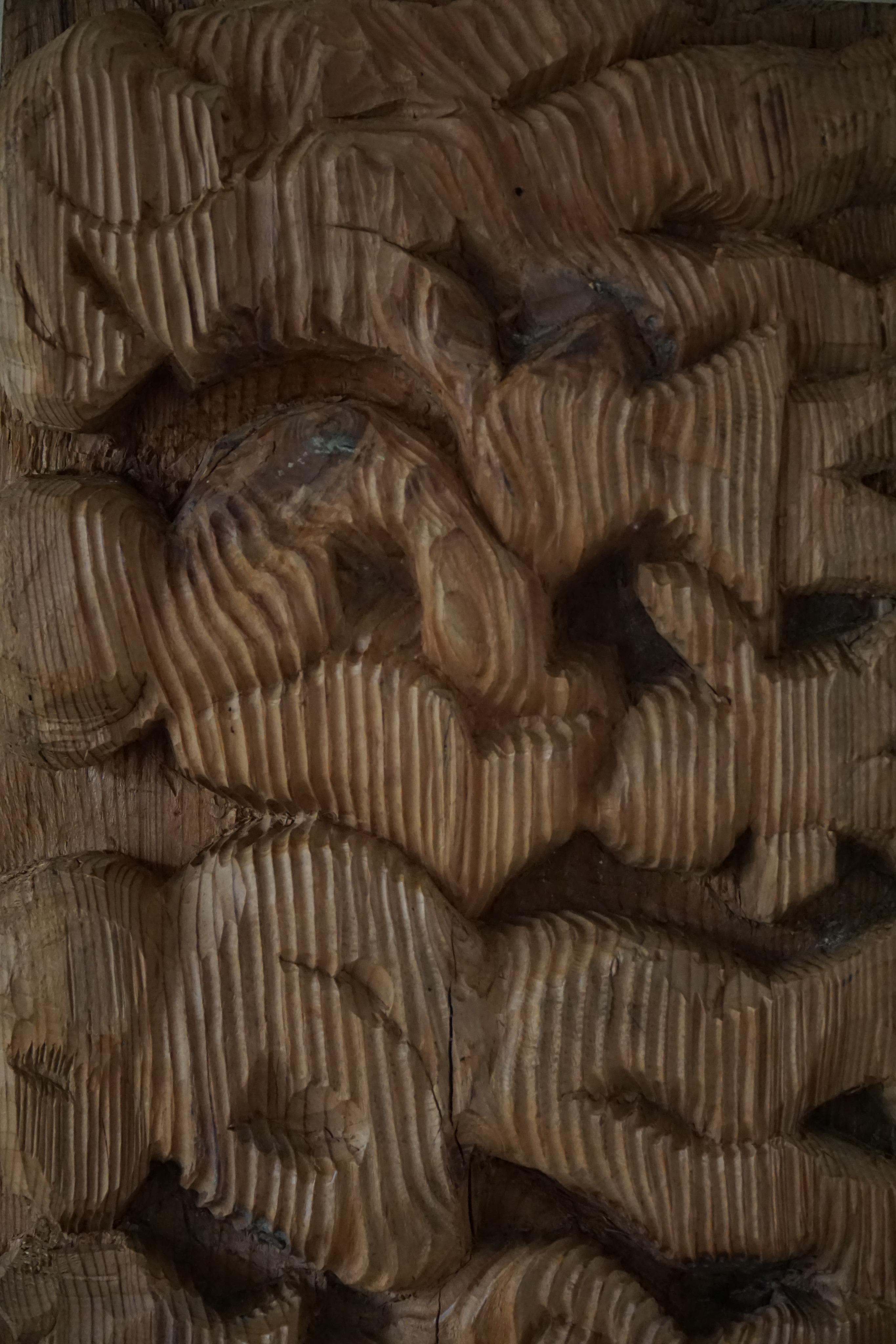 Pine Decorative Hand Carved Wood-Sculpture, Midcentury, Danish Cabinetmaker, 1970s For Sale