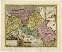 Decorative Hand-Colored Antique Map of Groningen in the Netherlands, ca.1730