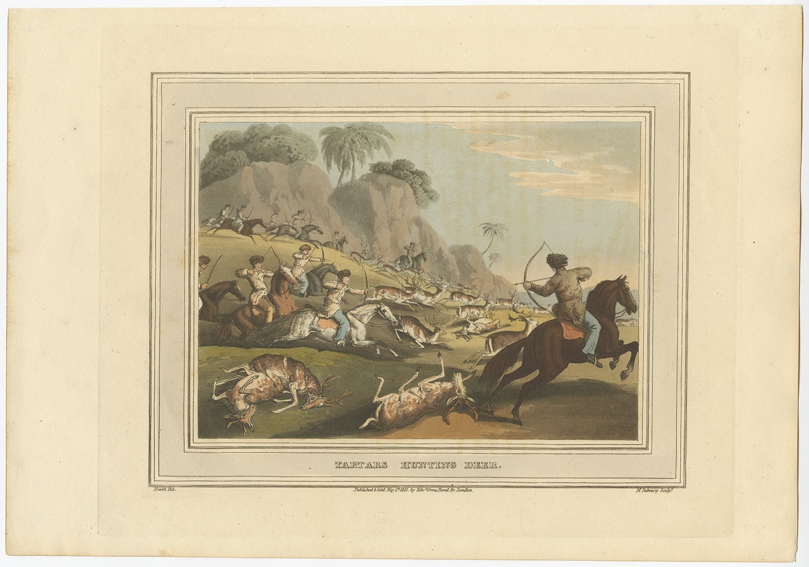 Antique print titled 'Tartars hunting deer'. This print originates from Samuel Howitt's 'Foreign Field Sports'.

Artists and Engravers: Samuel Howitt was an English painter, illustrator and etcher of animals, hunting, horse-racing and landscape