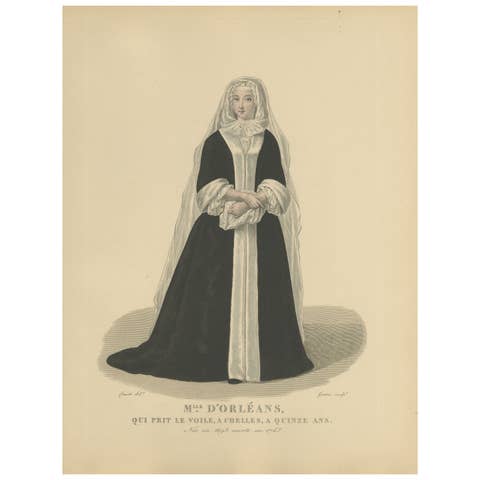 Decorative Hand-Colored Engraving – Mlle d’Orléans, Antique Print, c.1900