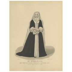Decorative Hand-Colored Engraving – Mlle d’Orléans, Antique Print, c.1900