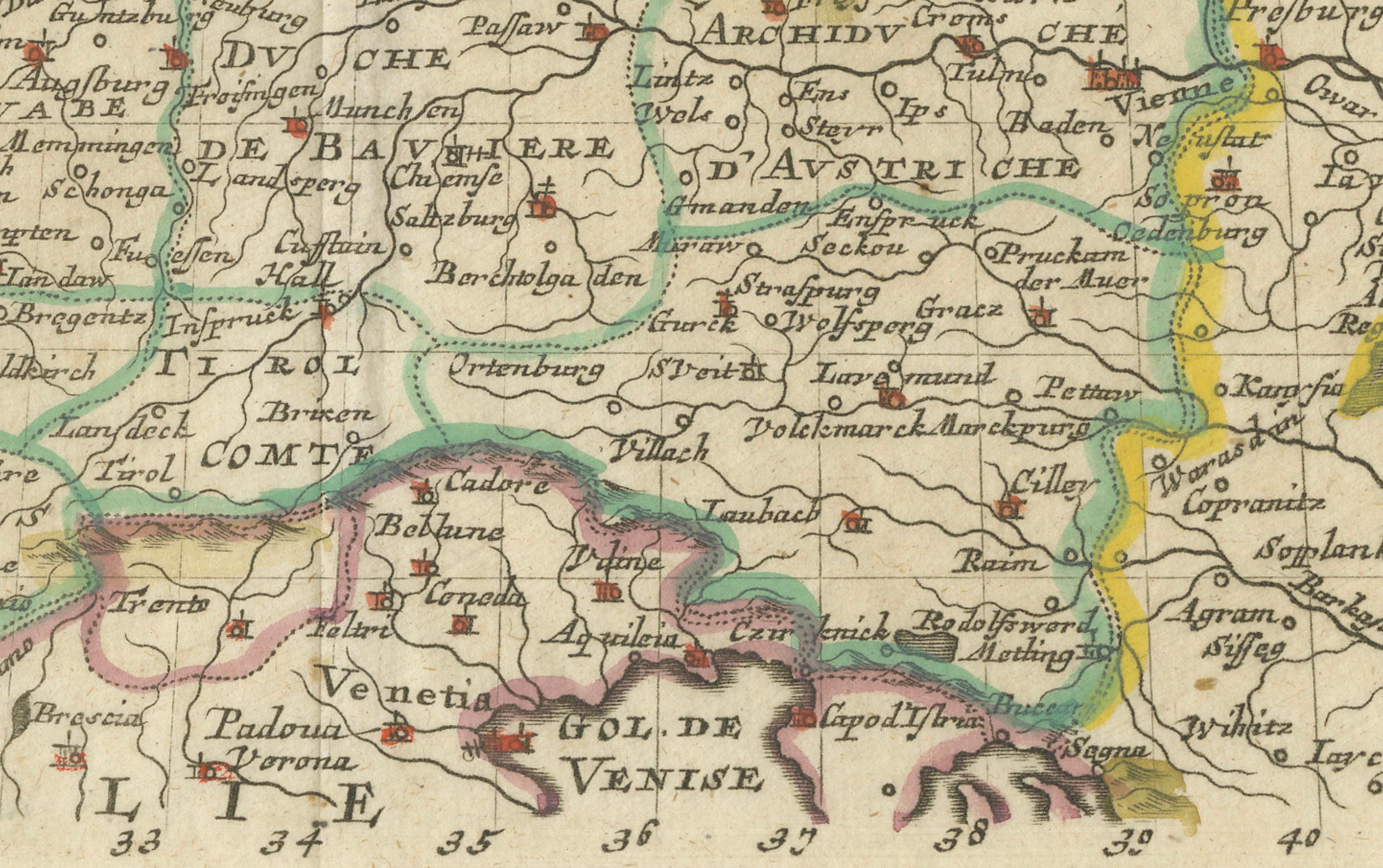 Dekorative handkolorierte Karte von Deutschland von Nicolas Sanson, 1648 (Graviert) im Angebot
