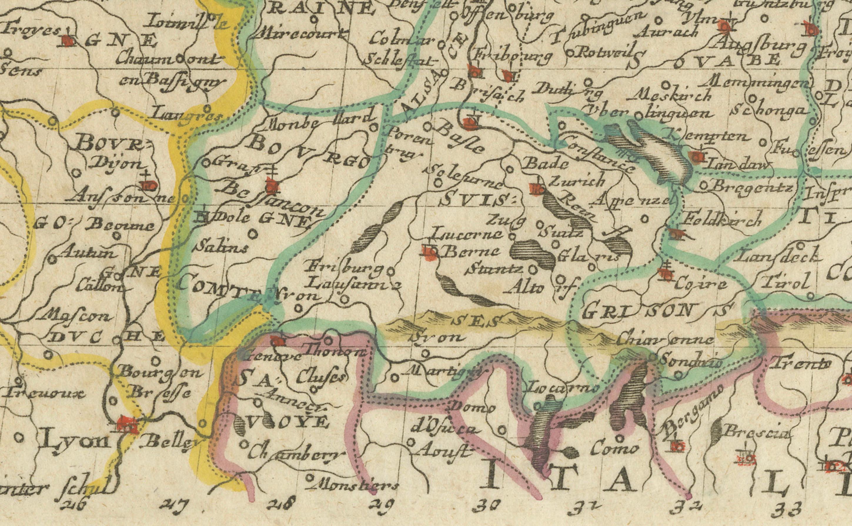 Dekorative handkolorierte Karte von Deutschland von Nicolas Sanson, 1648 im Zustand „Gut“ im Angebot in Langweer, NL